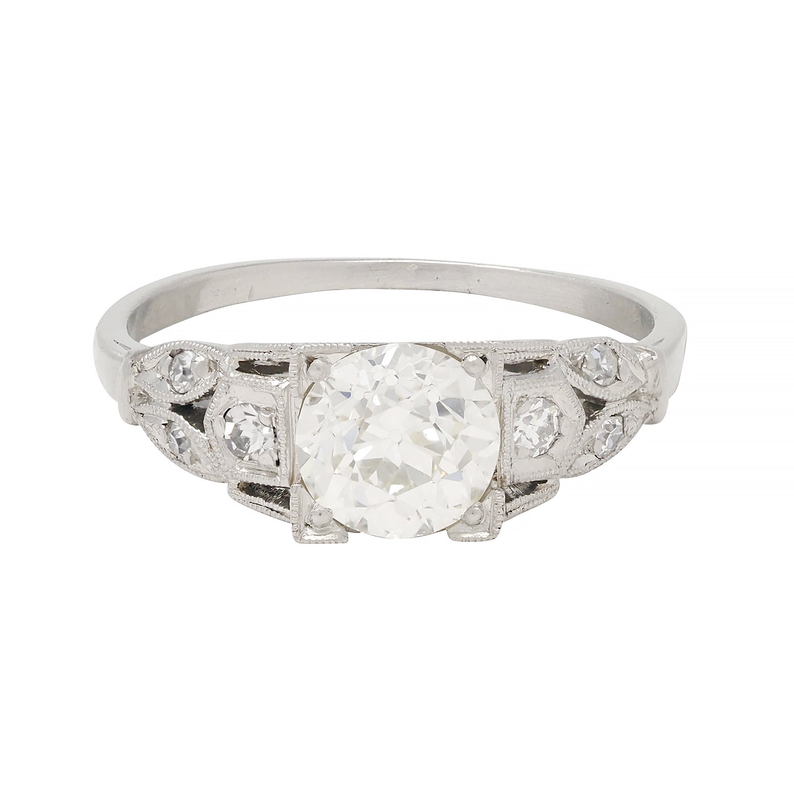 Art Deco 0.92 CTW Diamond Platinum Lotus Vintage Engagement Ring