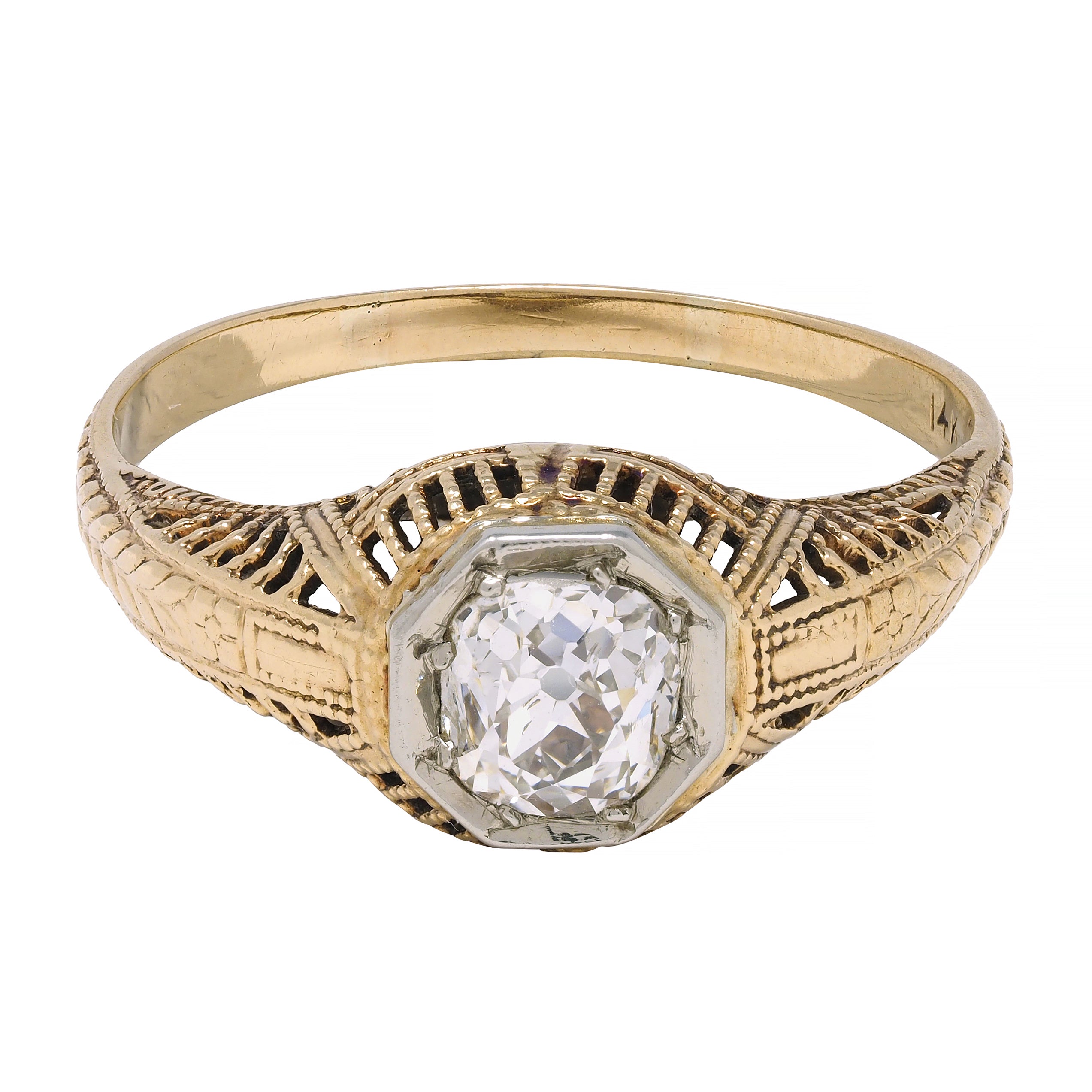 Victorian 0.64 CTW Diamond Platinum 14 Karat Gold Solitaire Engagement Ring