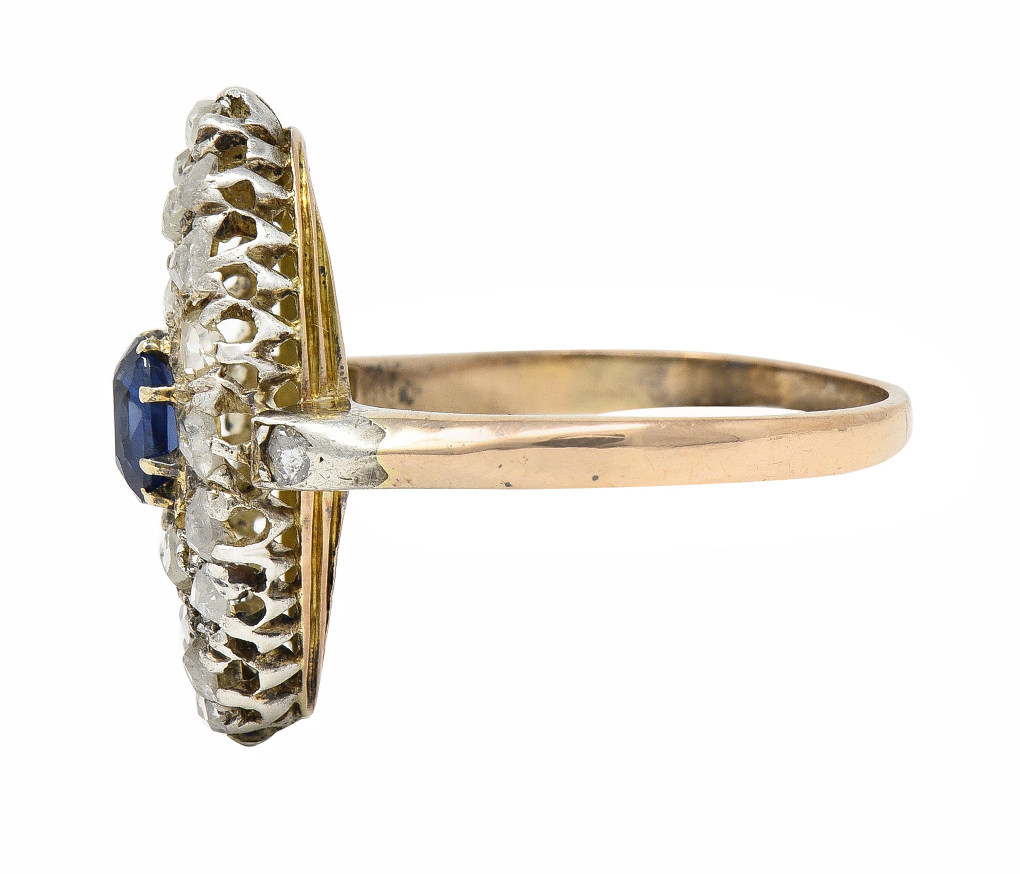 Victorian 1.84 CTW Sapphire Diamond 18 Karat Gold Silver Antique Cluster Ring