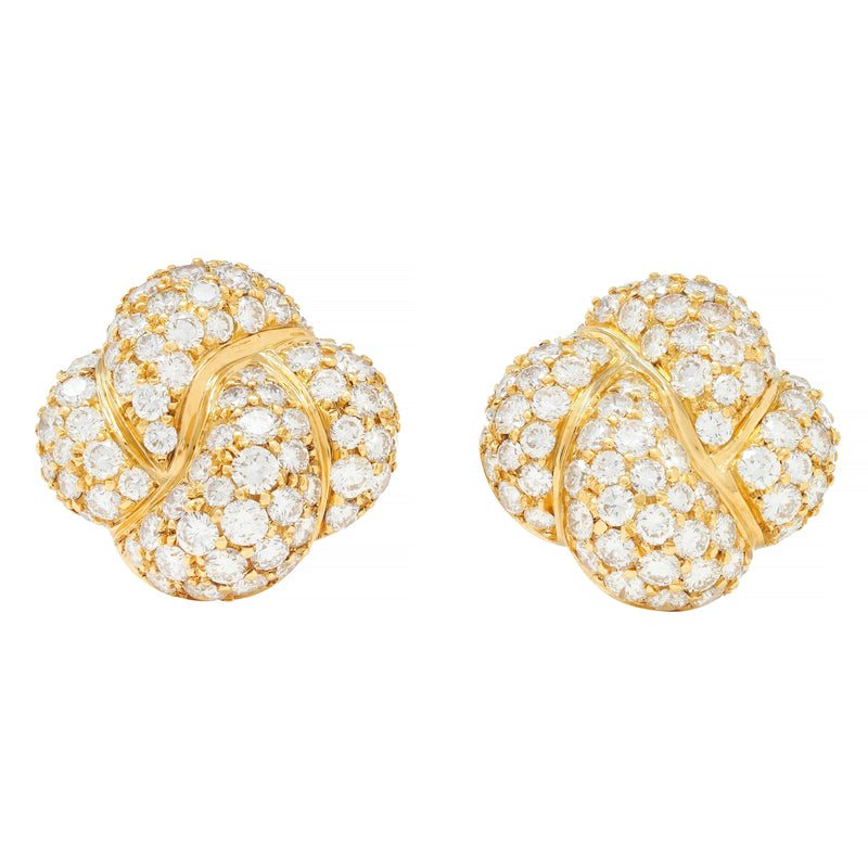 Van Cleef & Arpels 1980s 8.08 CTW Diamond 18 Karat Gold Puff Quatrefoil Earrings