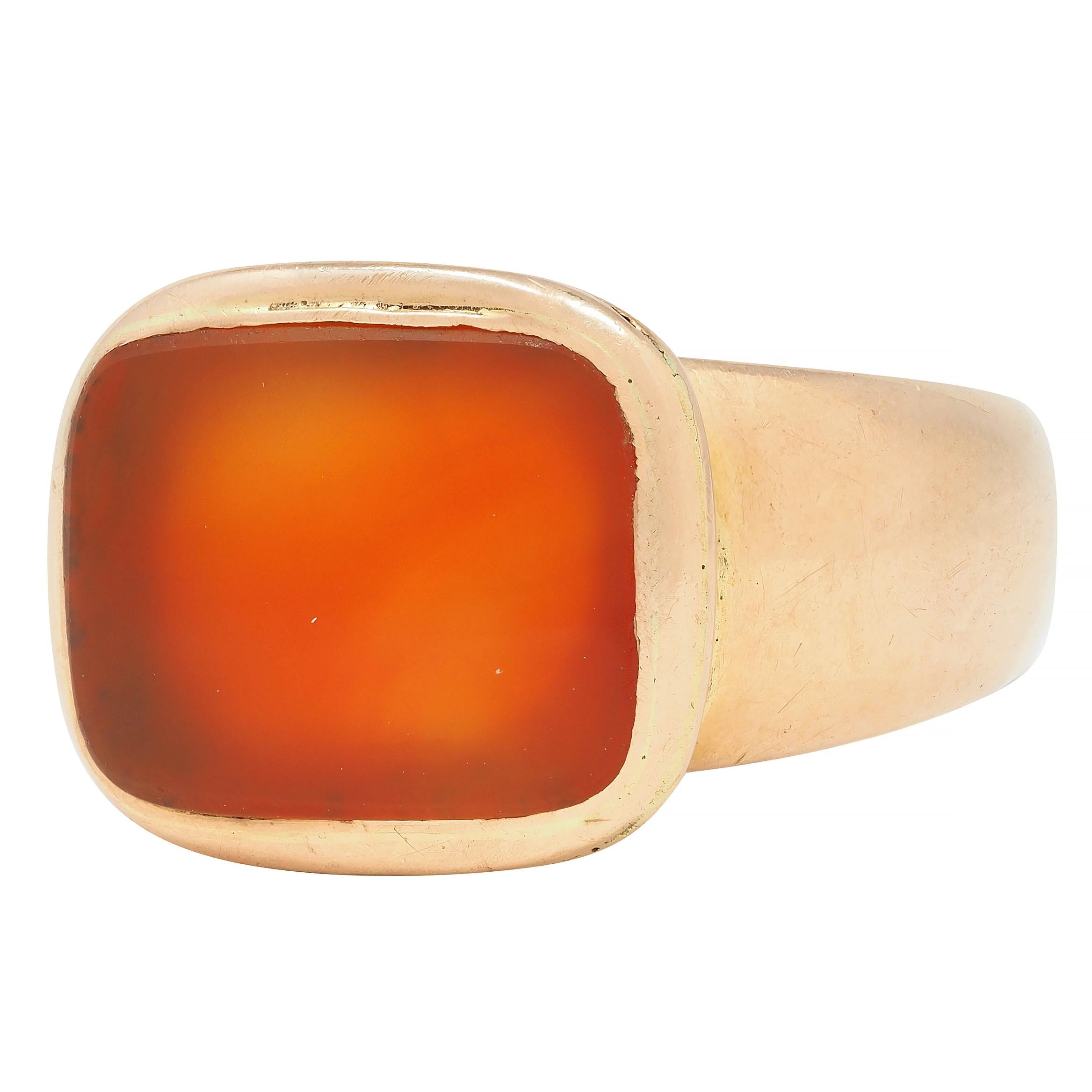 Victorian Carnelian 14 Karat Rose Gold Antique Unisex Signet Ring