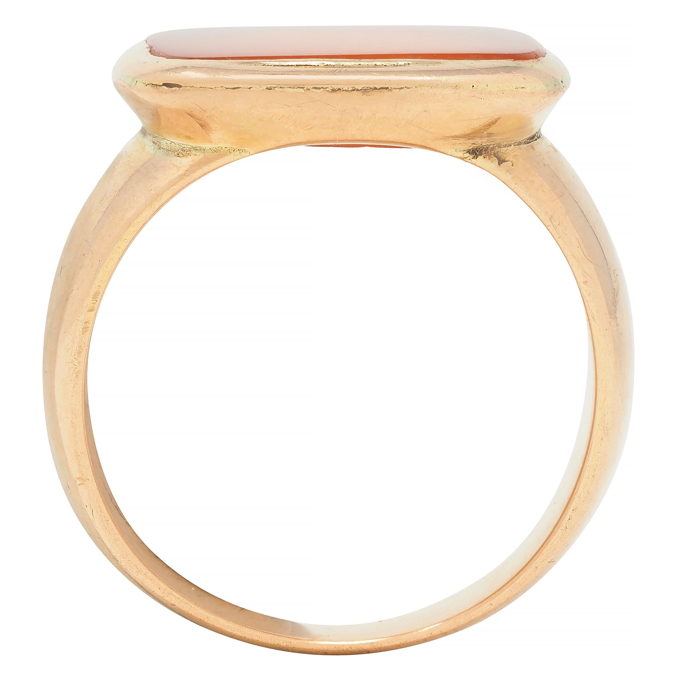 Victorian Carnelian 14 Karat Rose Gold Antique Unisex Signet Ring