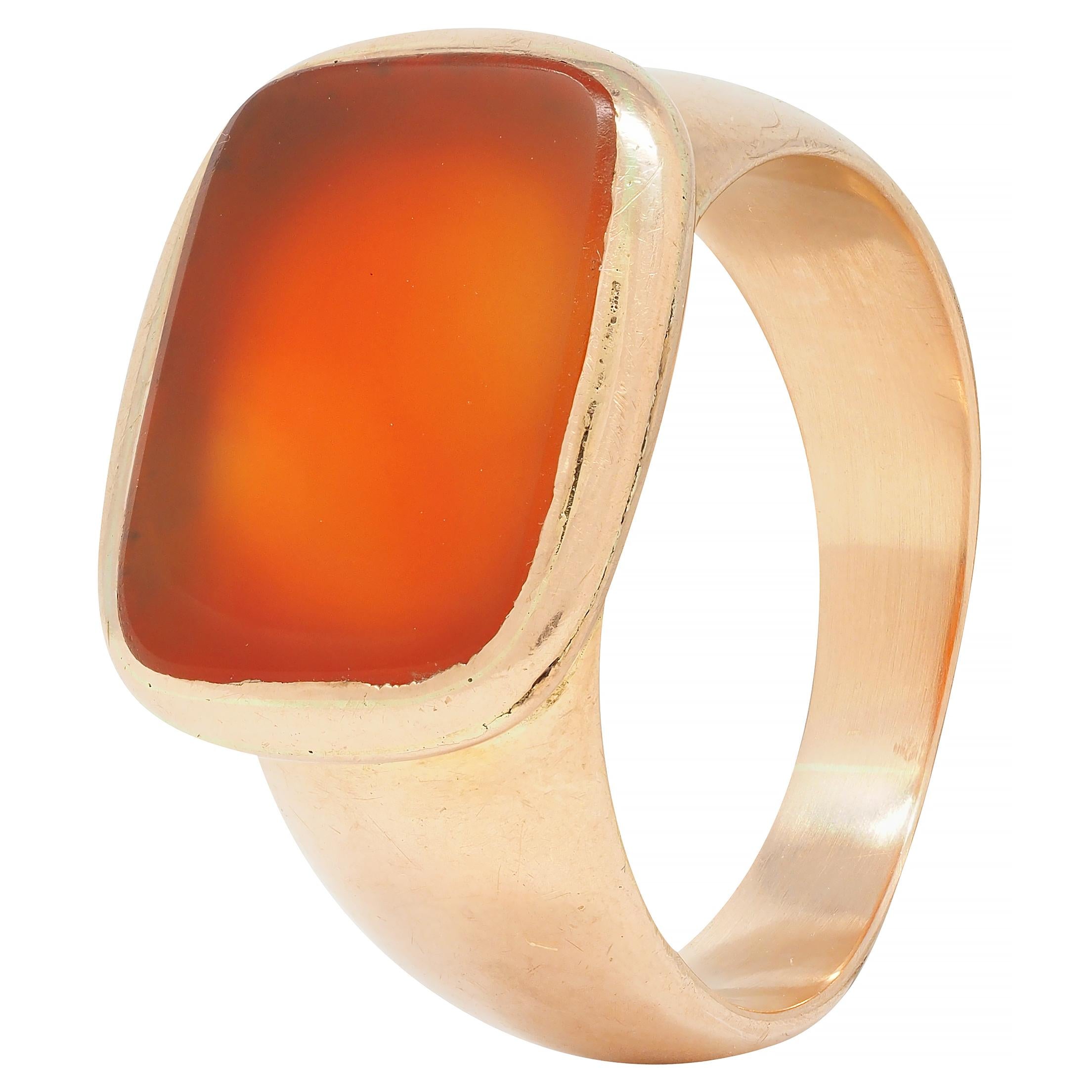 Victorian Carnelian 14 Karat Rose Gold Antique Unisex Signet Ring