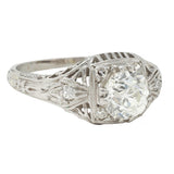 Art Deco 1.00 CTW Old European Diamond Platinum Vintage Engagement Ring