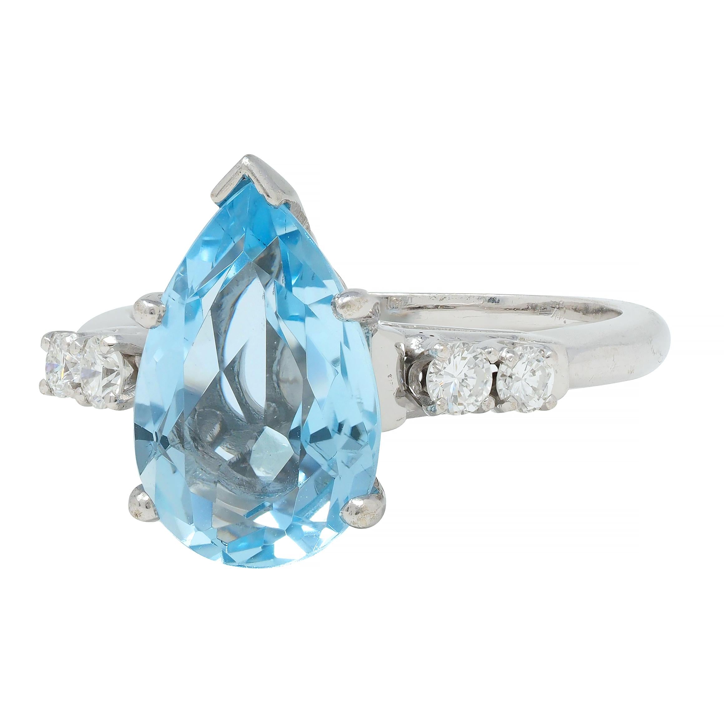 Contemporary 2.24 CTW Pear Cut Aquamarine Diamond 14 Karat White Gold Ring