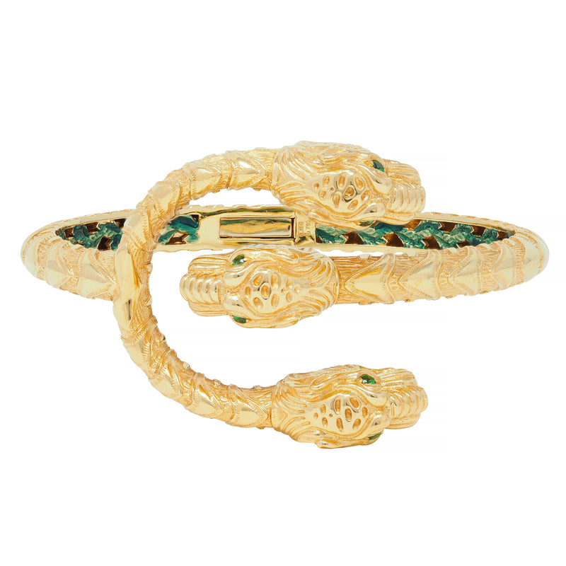 Gucci 2016 Tsavorite Enamel 18 Karat Yellow Gold Dionysus Tiger Cuff Bracelet