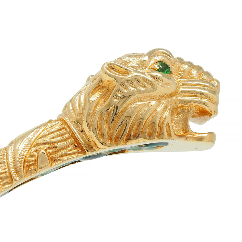 Gucci 2016 Tsavorite Enamel 18 Karat Yellow Gold Dionysus Tiger Cuff Bracelet