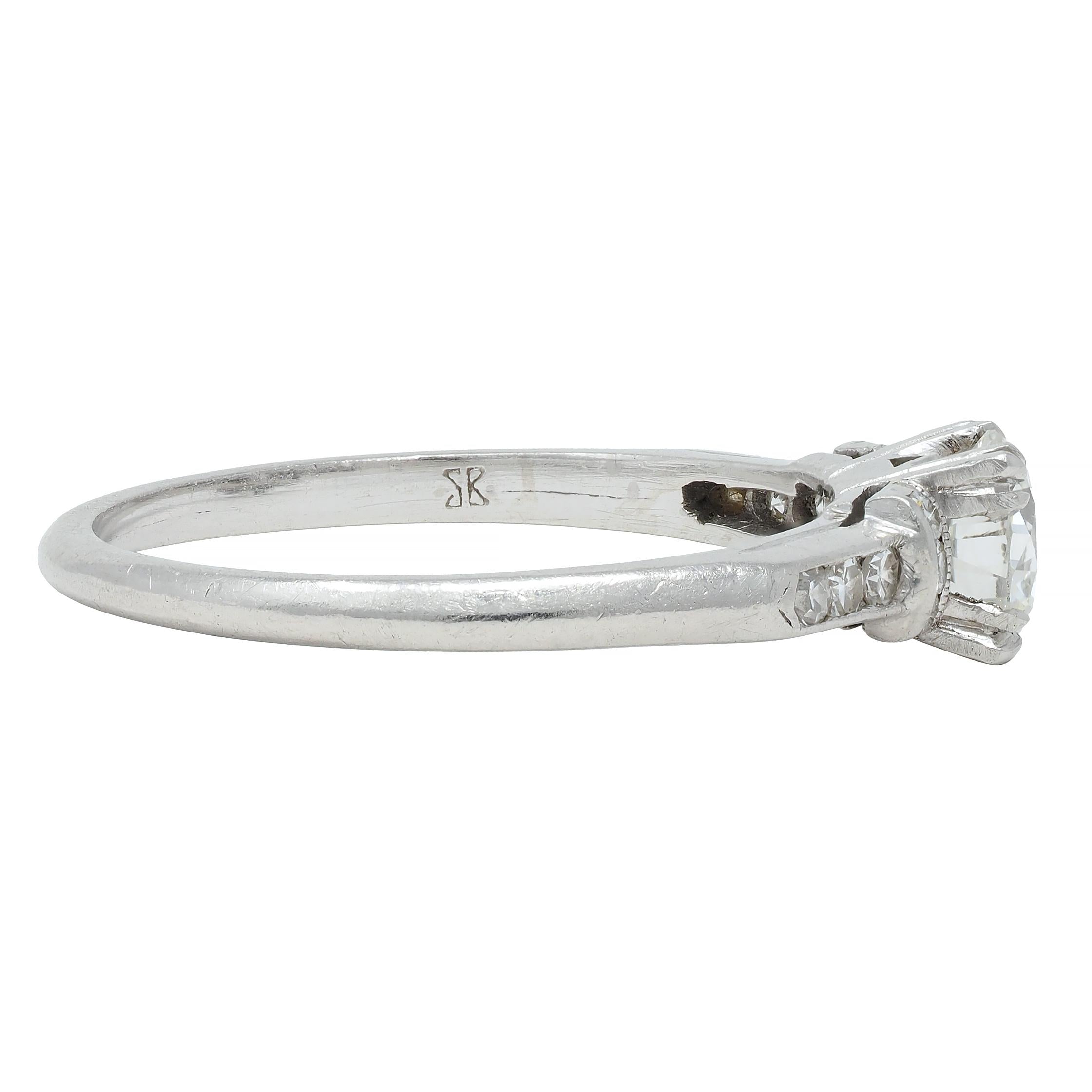 Art Deco 0.74 CTW Transitional Cut Diamond Platinum Arch Engagement Ring