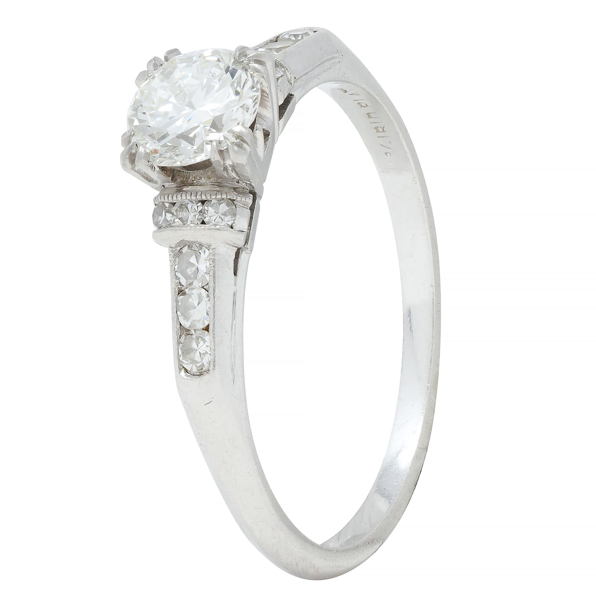 Art Deco 0.74 CTW Transitional Cut Diamond Platinum Arch Engagement Ring