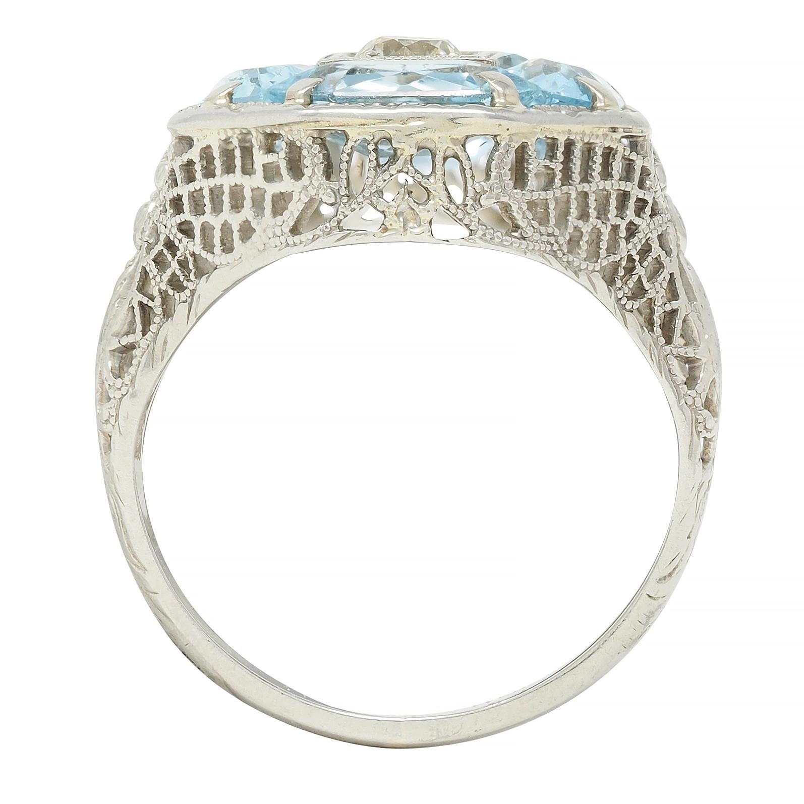 Belais Edwardian Diamond Aquamarine 14 Karat White Gold Antique Dargonfly Ring