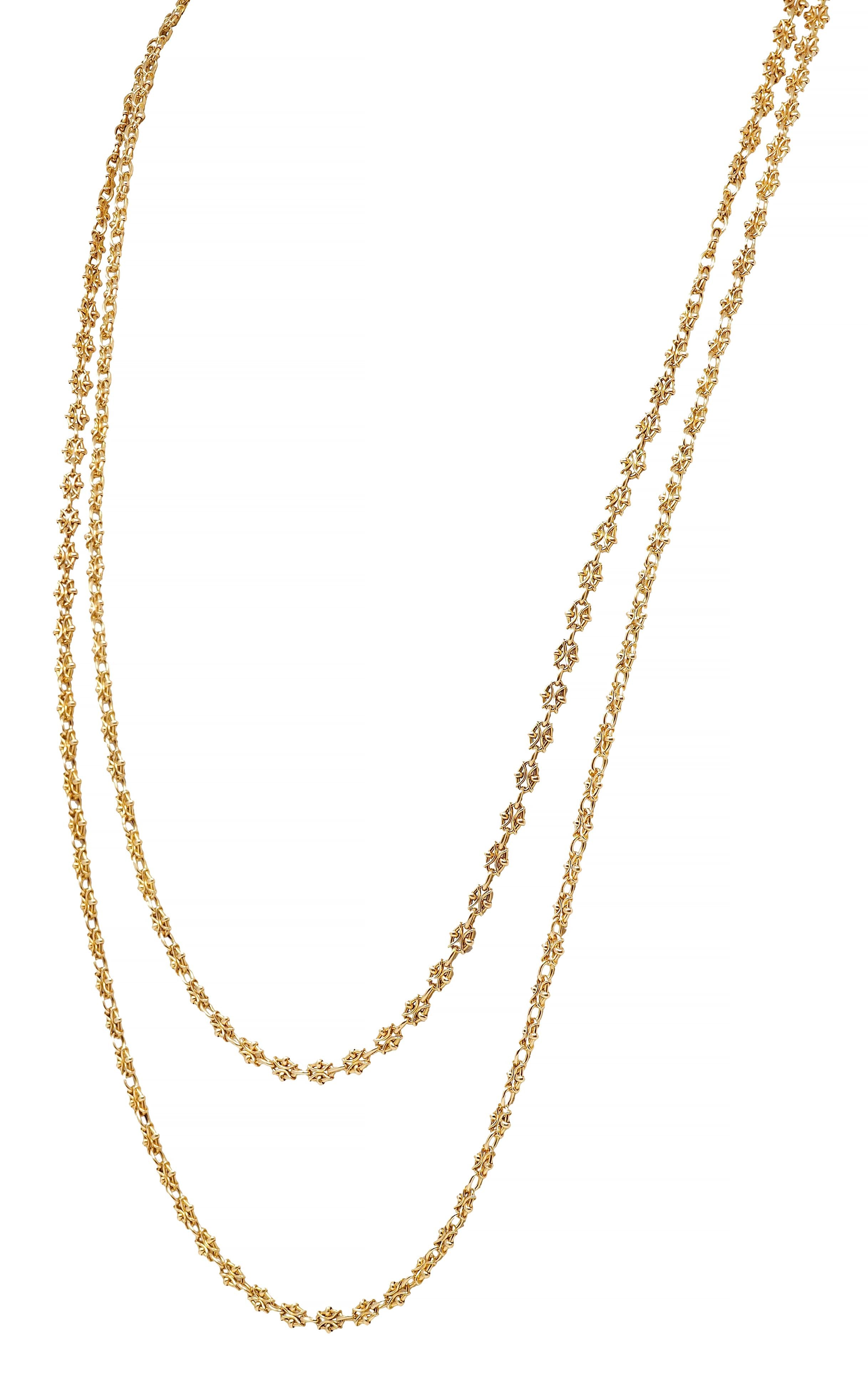 Victorian French 18 Karat Yellow Gold Fancy Link 61 IN Antique Chain Necklace