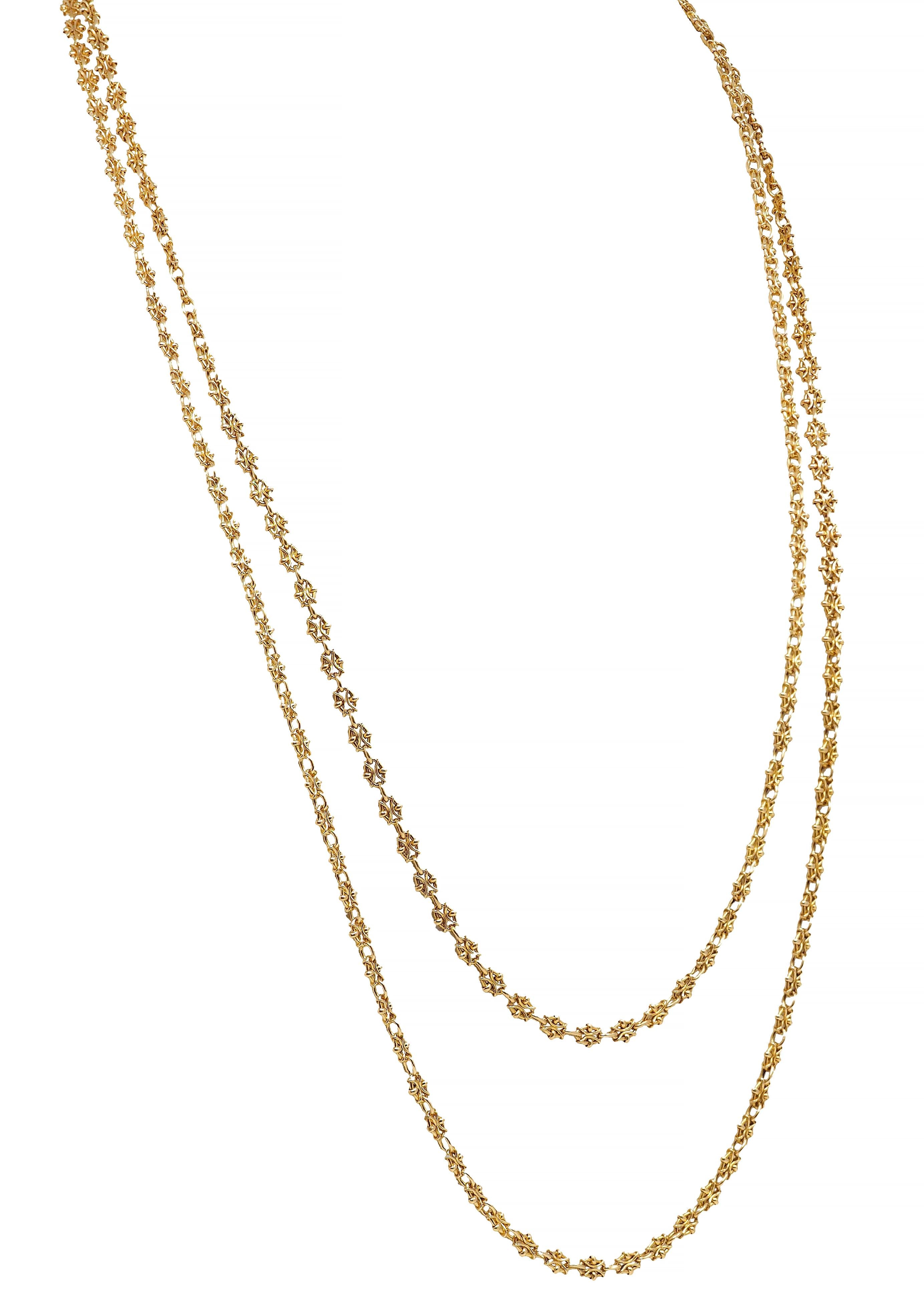 Victorian French 18 Karat Yellow Gold Fancy Link 61 IN Antique Chain Necklace