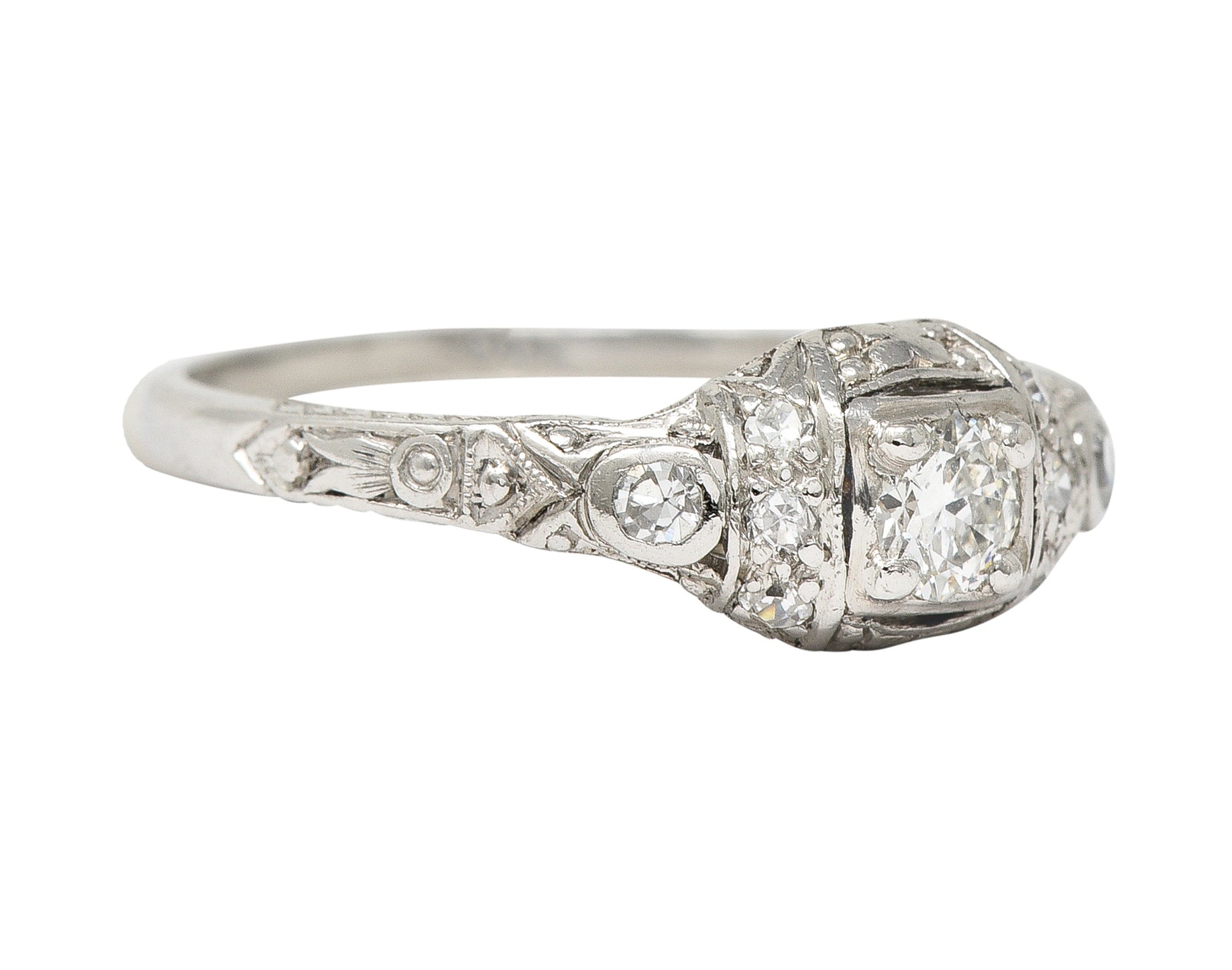 Art Deco 0.30 CTW Diamond Platinum Ornate Geometric Engagement Ring Wilson's Estate Jewelry