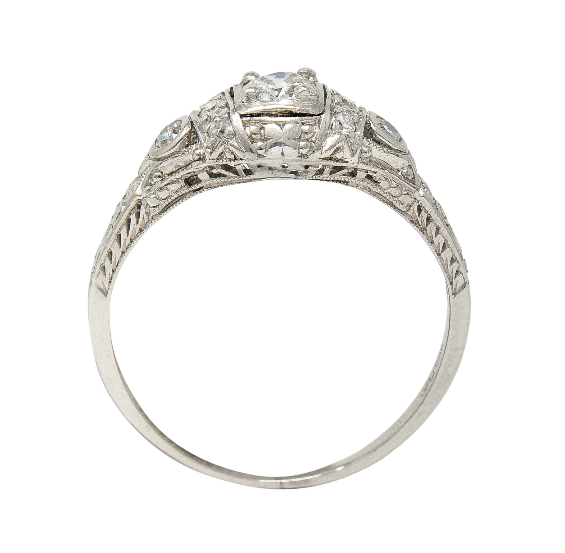 Art Deco 0.30 CTW Diamond Platinum Ornate Geometric Engagement Ring Wilson's Estate Jewelry