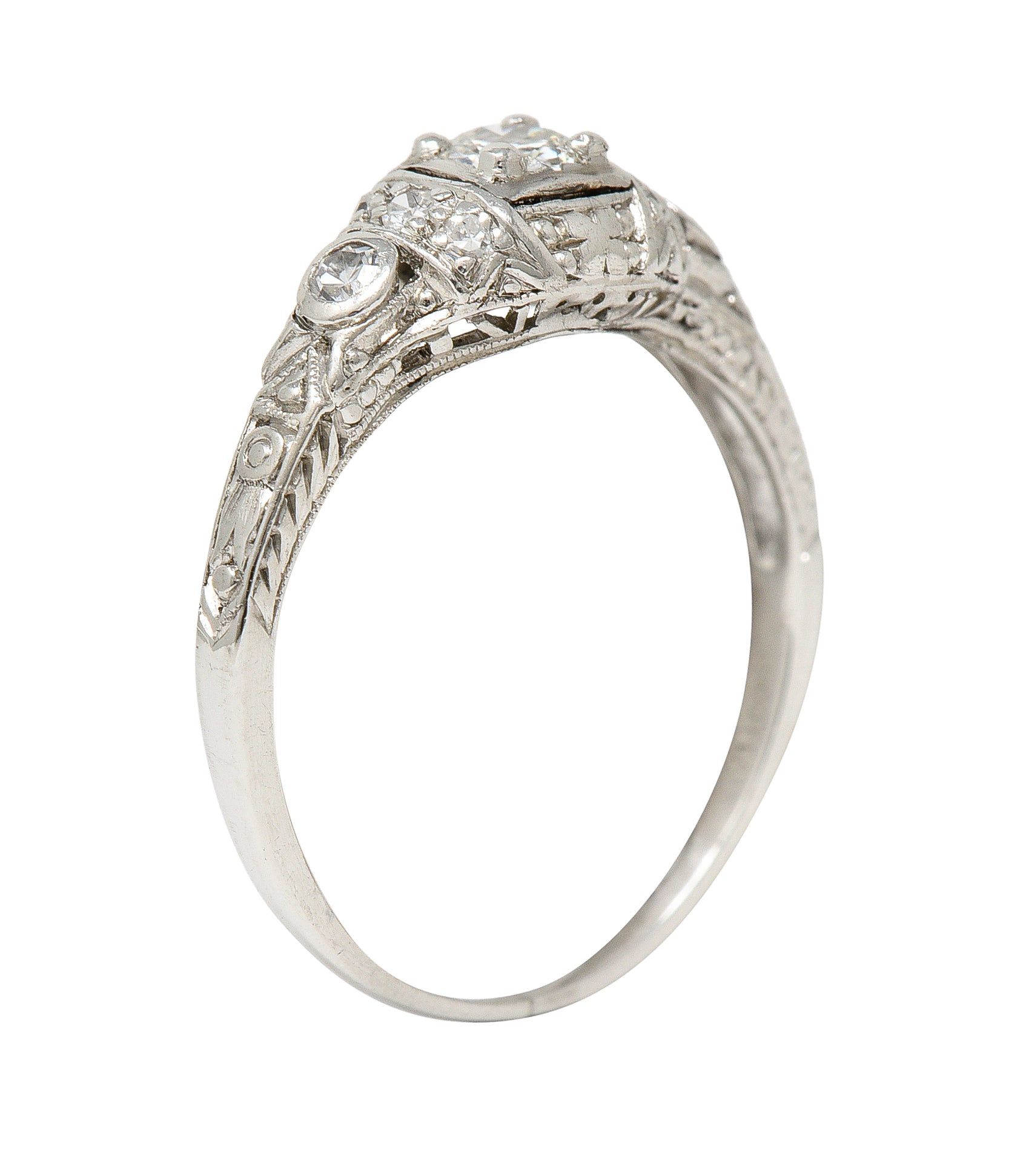 Art Deco 0.30 CTW Diamond Platinum Ornate Geometric Engagement Ring Wilson's Estate Jewelry