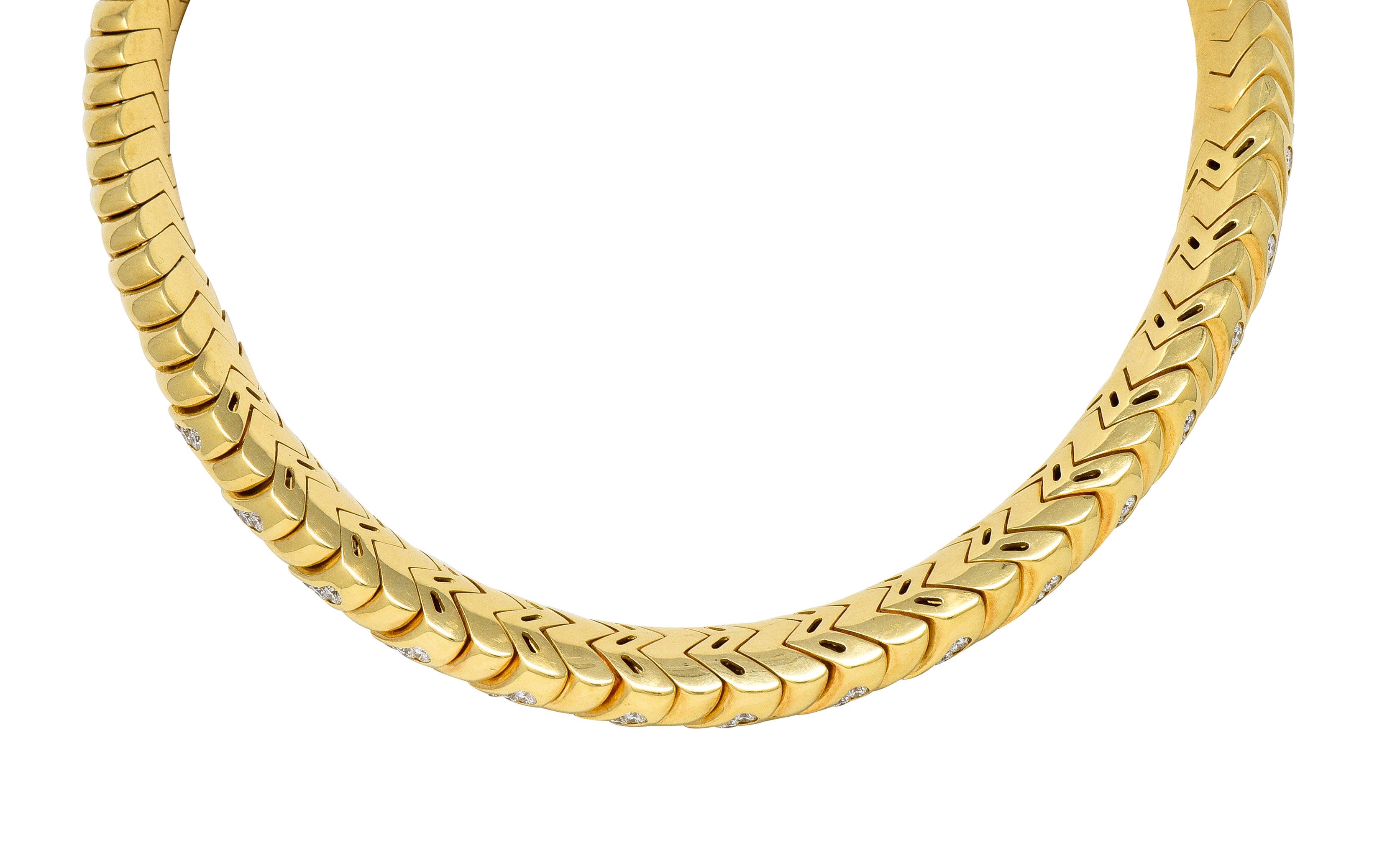 Bulgari 7.87 CTW Diamond 18 Karat Yellow Gold Spiga Vintage Collar Necklace Wilson's Estate Jewelry