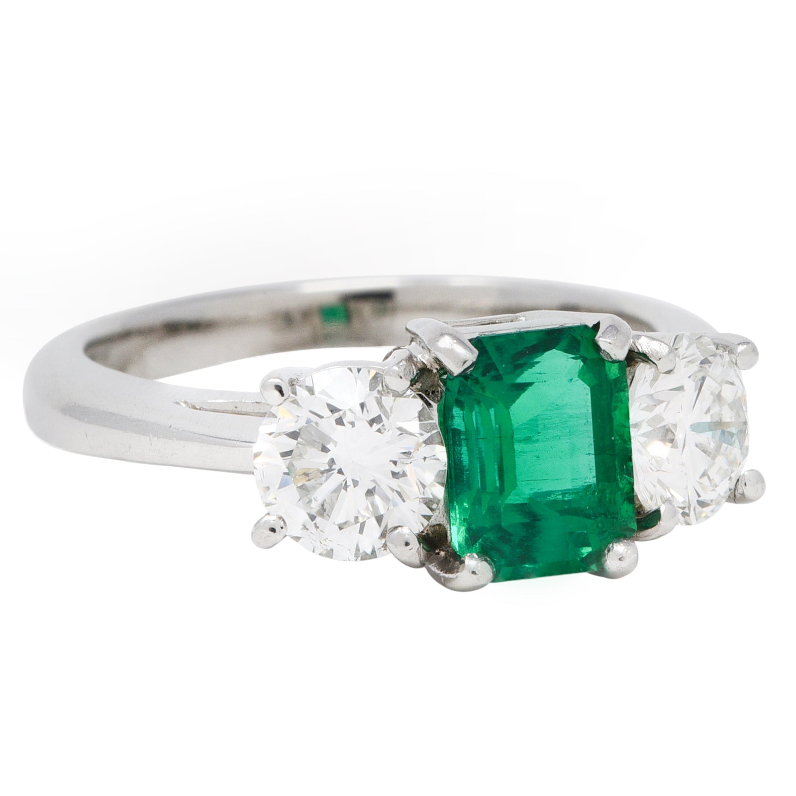 Mid-Century 2.27 CTW Emerald Diamond Platinum Vintage Three Stone Ring GIA Wilson's Estate Jewelry