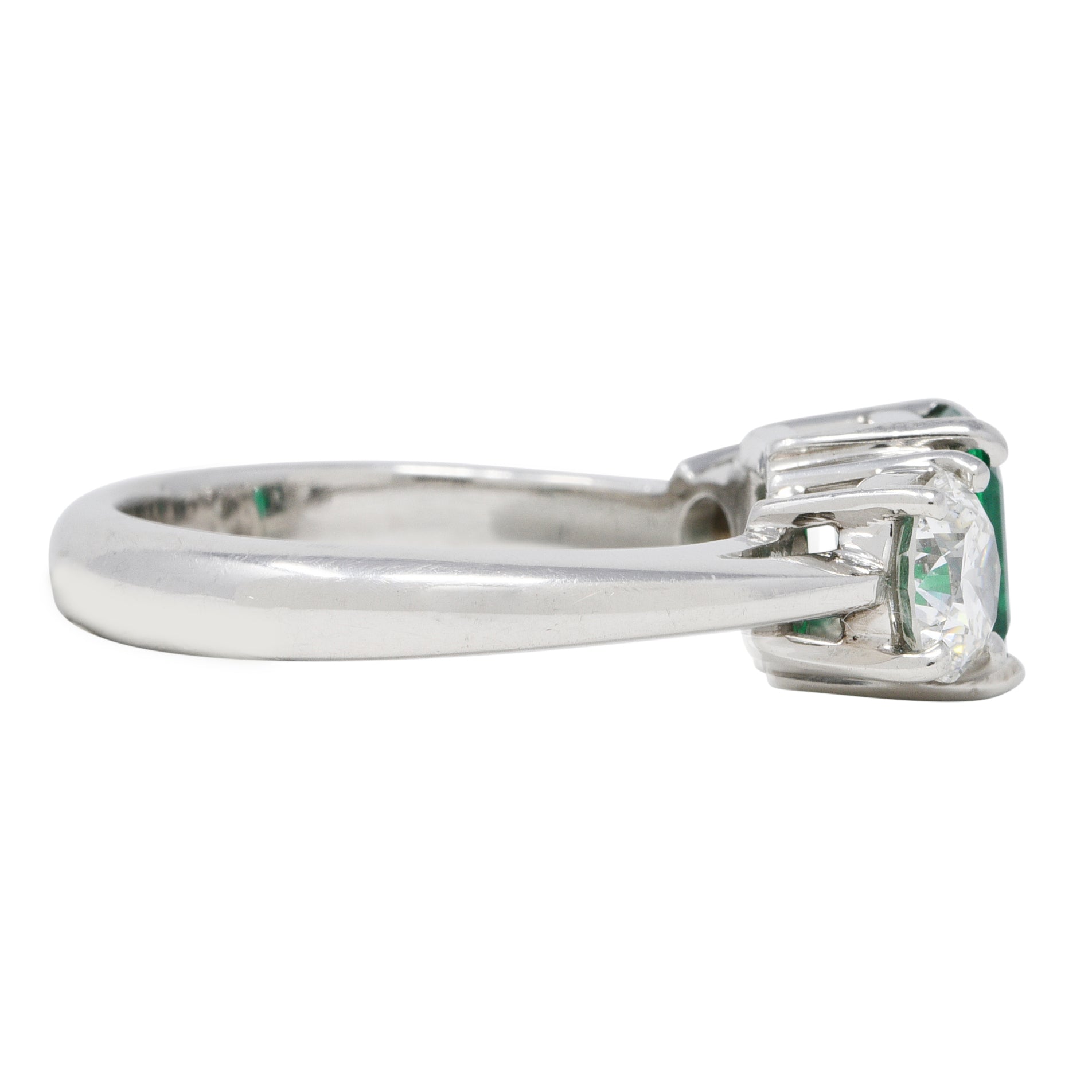 Mid-Century 2.27 CTW Emerald Diamond Platinum Vintage Three Stone Ring GIA Wilson's Estate Jewelry