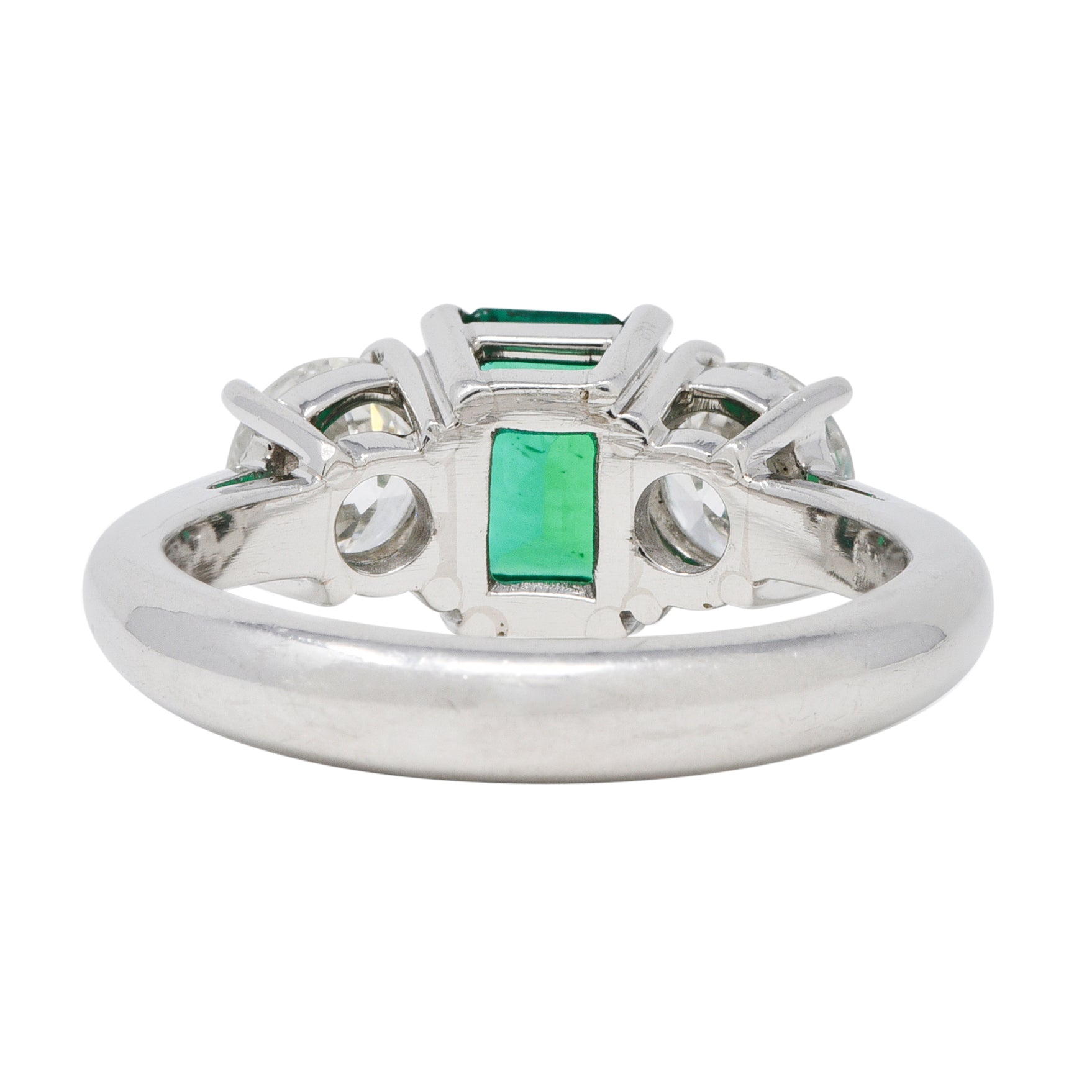 Mid-Century 2.27 CTW Emerald Diamond Platinum Vintage Three Stone Ring GIA Wilson's Estate Jewelry