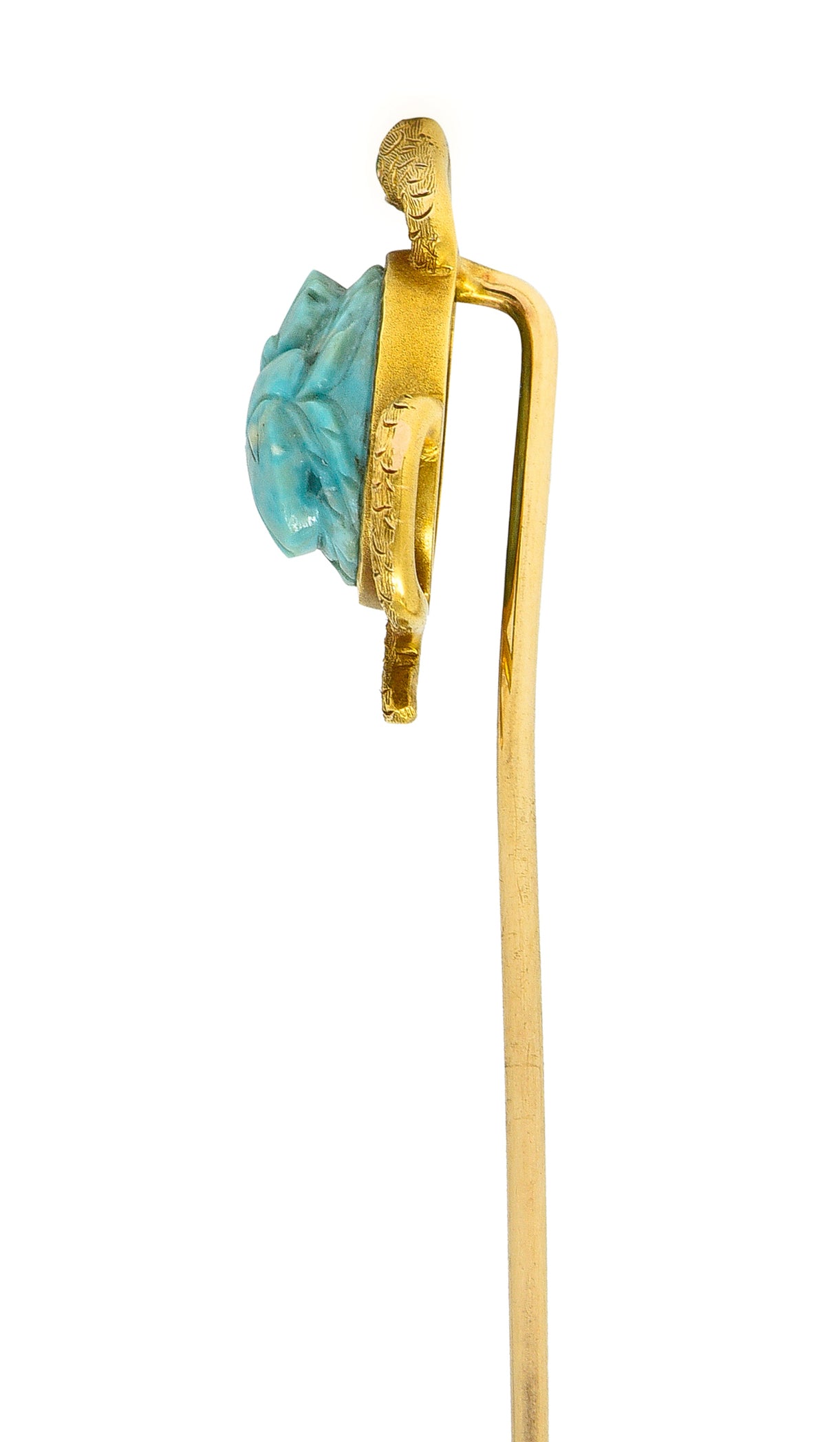 Victorian Turquoise Emerald 14 Karat Yellow Gold Scarab Snake Antique Unisex Stickpin Wilson's Estate Jewelry