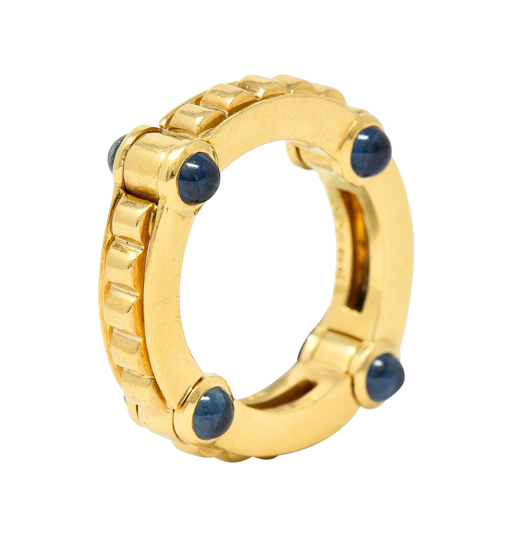 Bulgari 1990s 1.12 CTW Sapphire Cabochon 18 Karat Gold Hinged Vintage Band Ring Wilson's Estate Jewelry