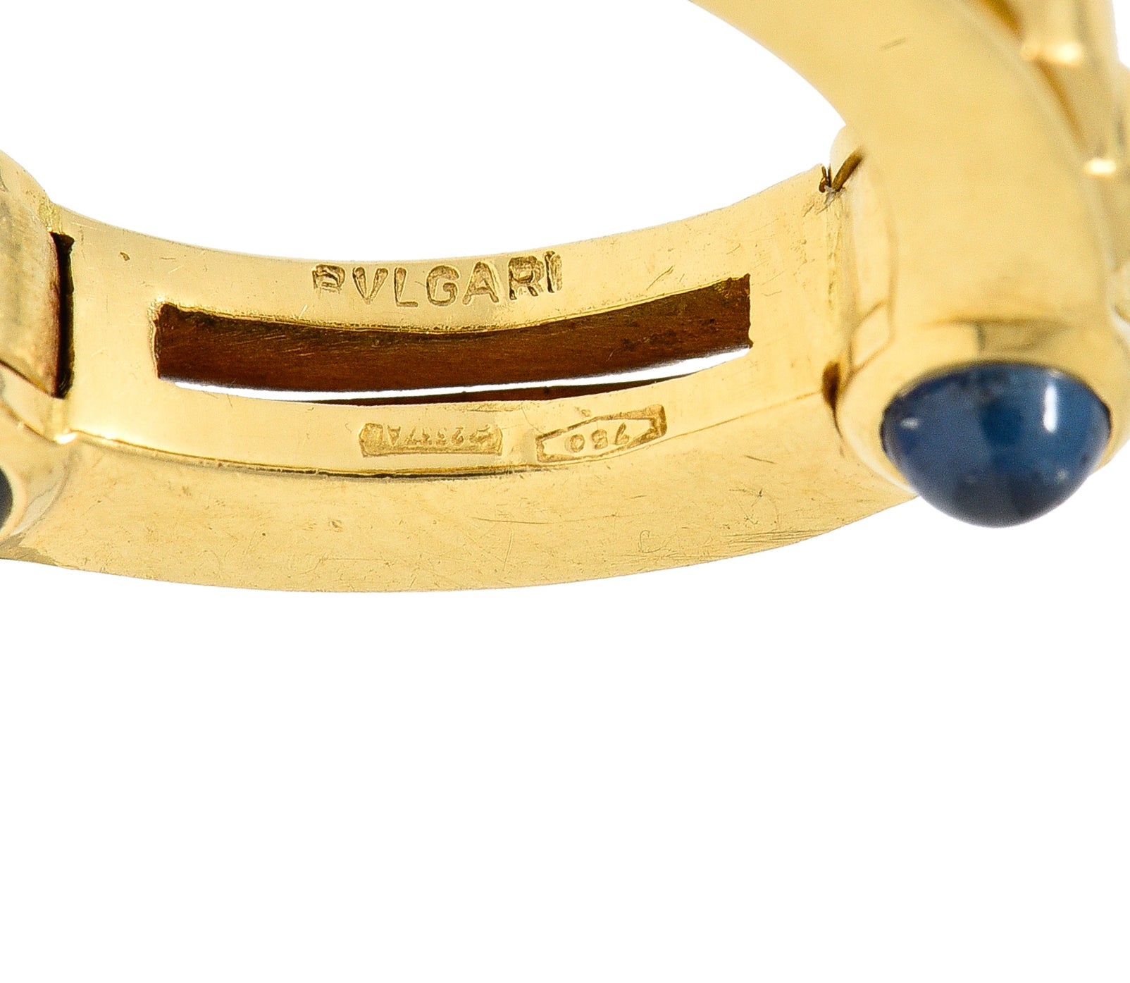 Bulgari 1990s 1.12 CTW Sapphire Cabochon 18 Karat Gold Hinged Vintage Band Ring Wilson's Estate Jewelry