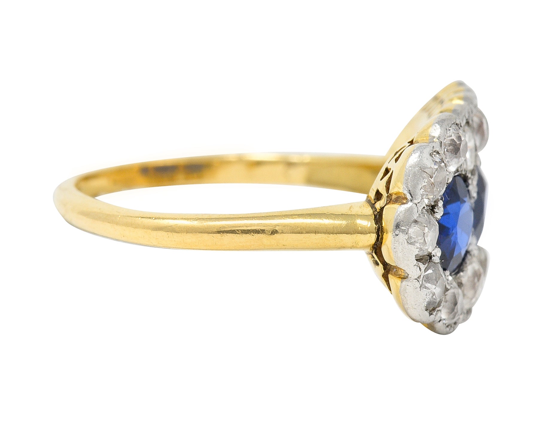 Edwardian 2.40 CTW Sapphire Diamond Platinum 14 Karat Gold Antique Cluster Ring Wilson's Estate Jewelry