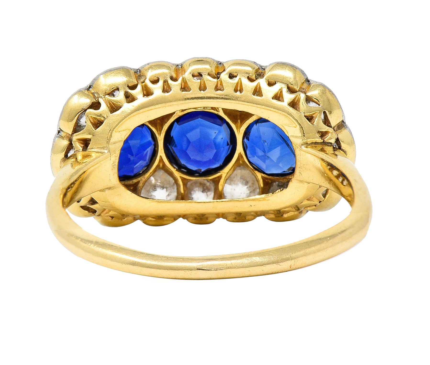 Edwardian 2.40 CTW Sapphire Diamond Platinum 14 Karat Gold Antique Cluster Ring Wilson's Estate Jewelry