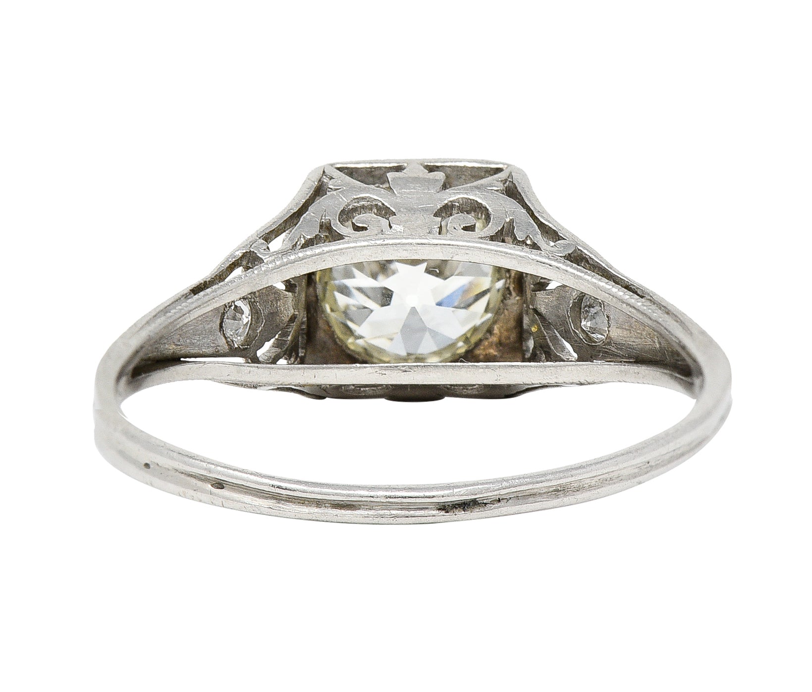 Traub Mfg. Art Deco 1.07 CTW Diamond Platinum Scrolling Vintage Engagement Ring Wilson's Estate Jewelry