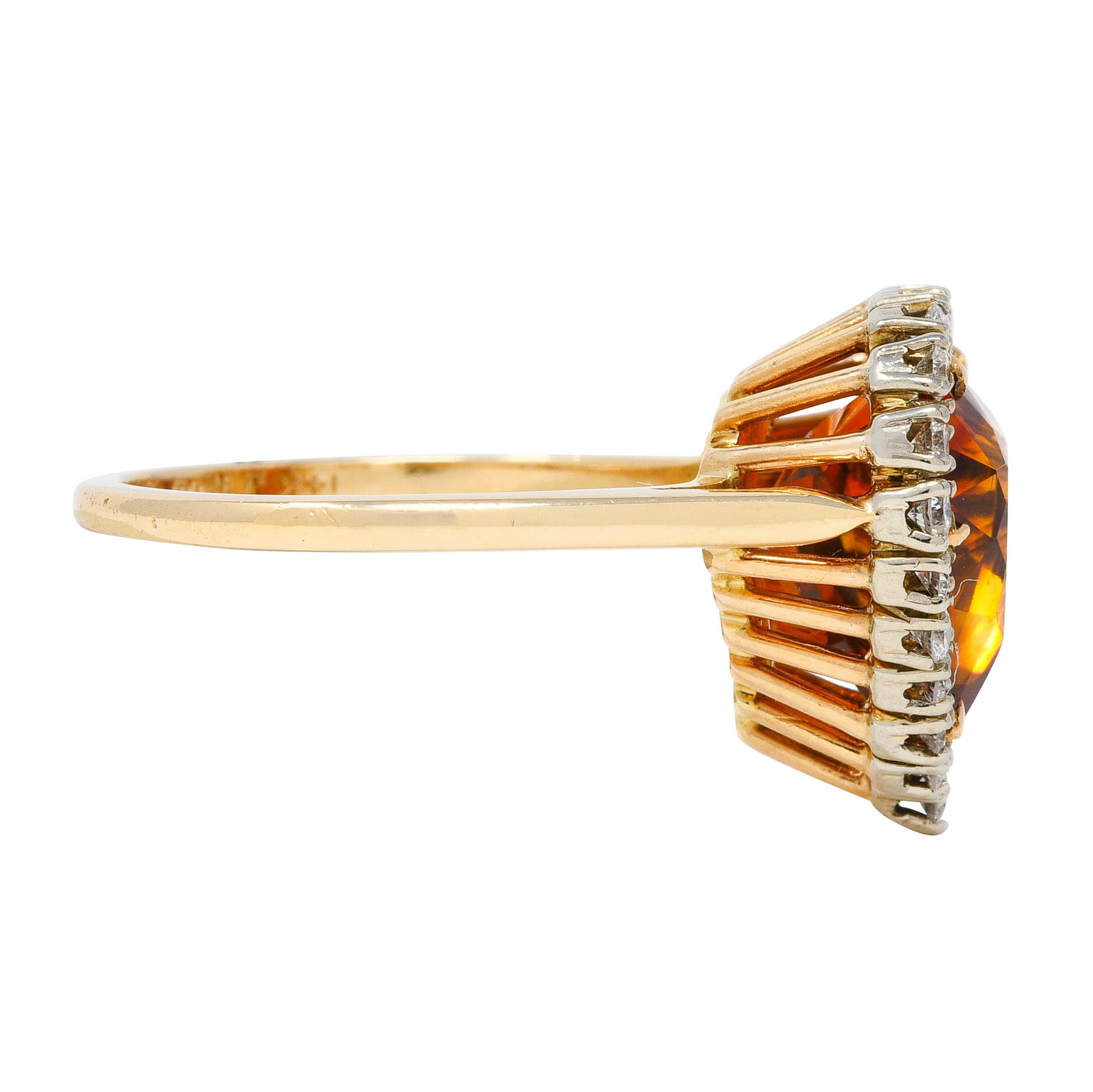 1964 F. & F. Felger Citrine Diamond 14 Karat Two-Tone Gold Heart Halo Ring Wilson's Estate Jewelry