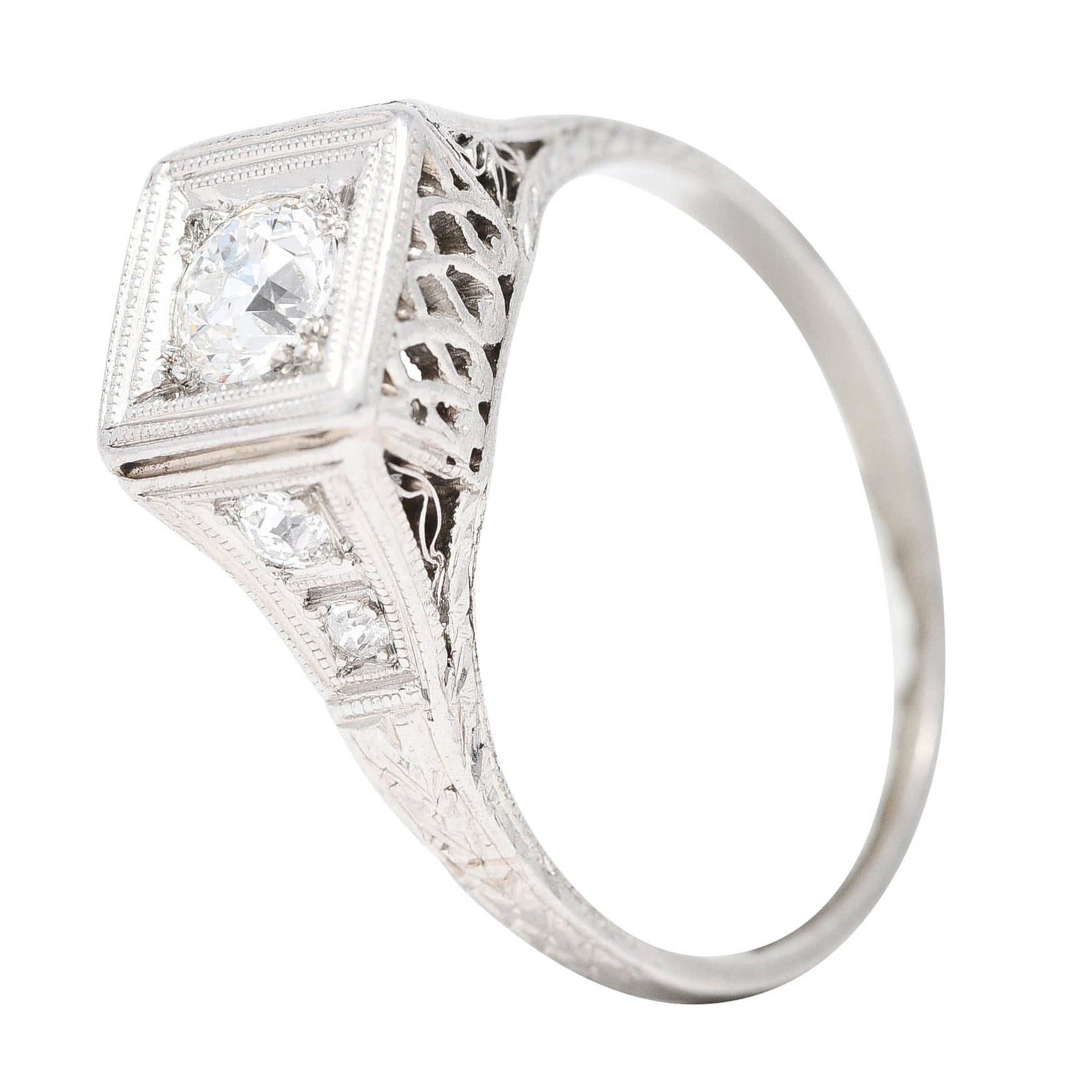 Art Deco 0.46 CTW Diamond Platinum Trellis Engagement Ring Wilson's Estate Jewelry