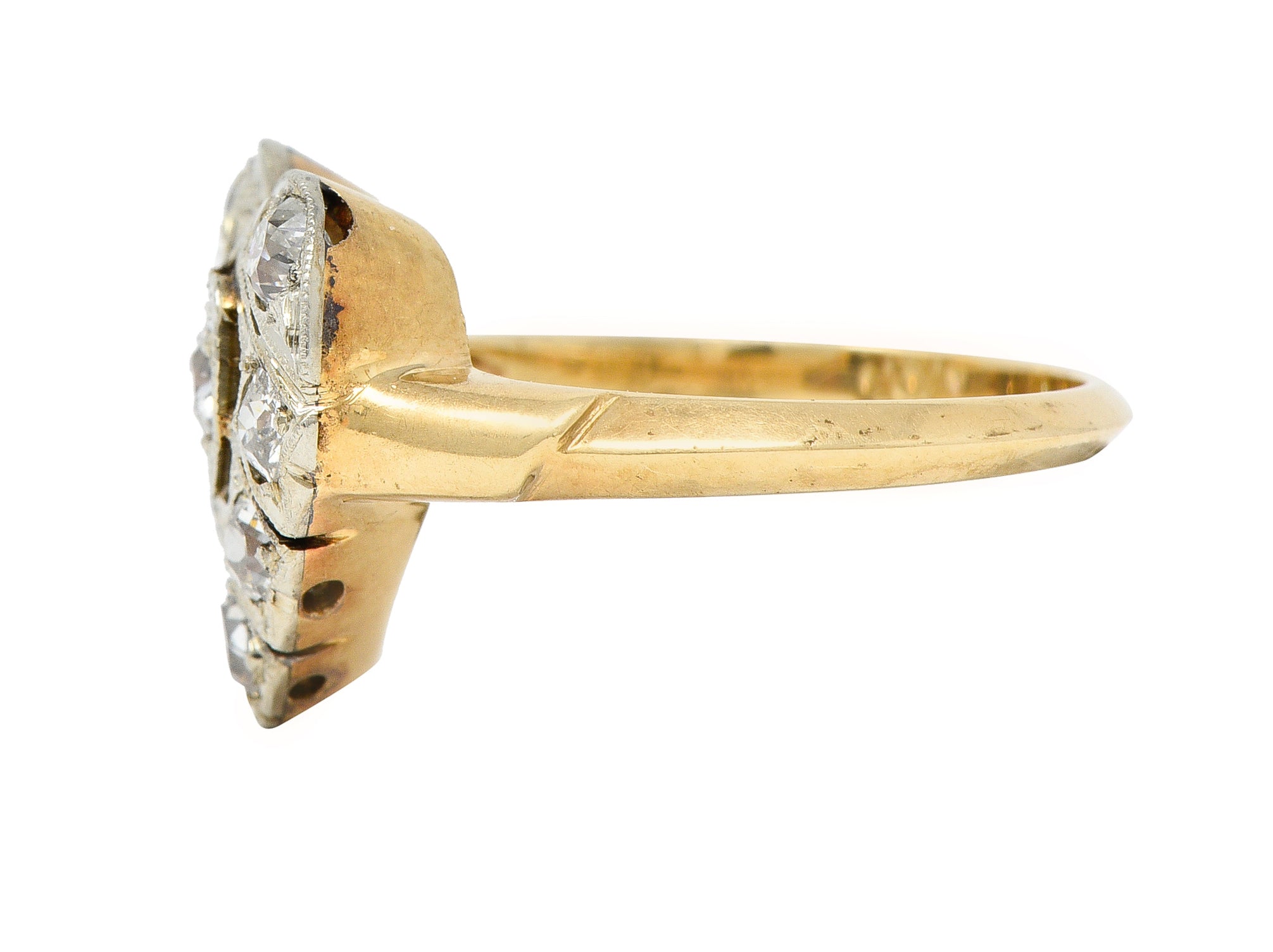 Edwardian 0.74 CTW Diamond Platinum-Topped 14 Karat Gold Antique Heart Ring Wilson's Estate Jewelry