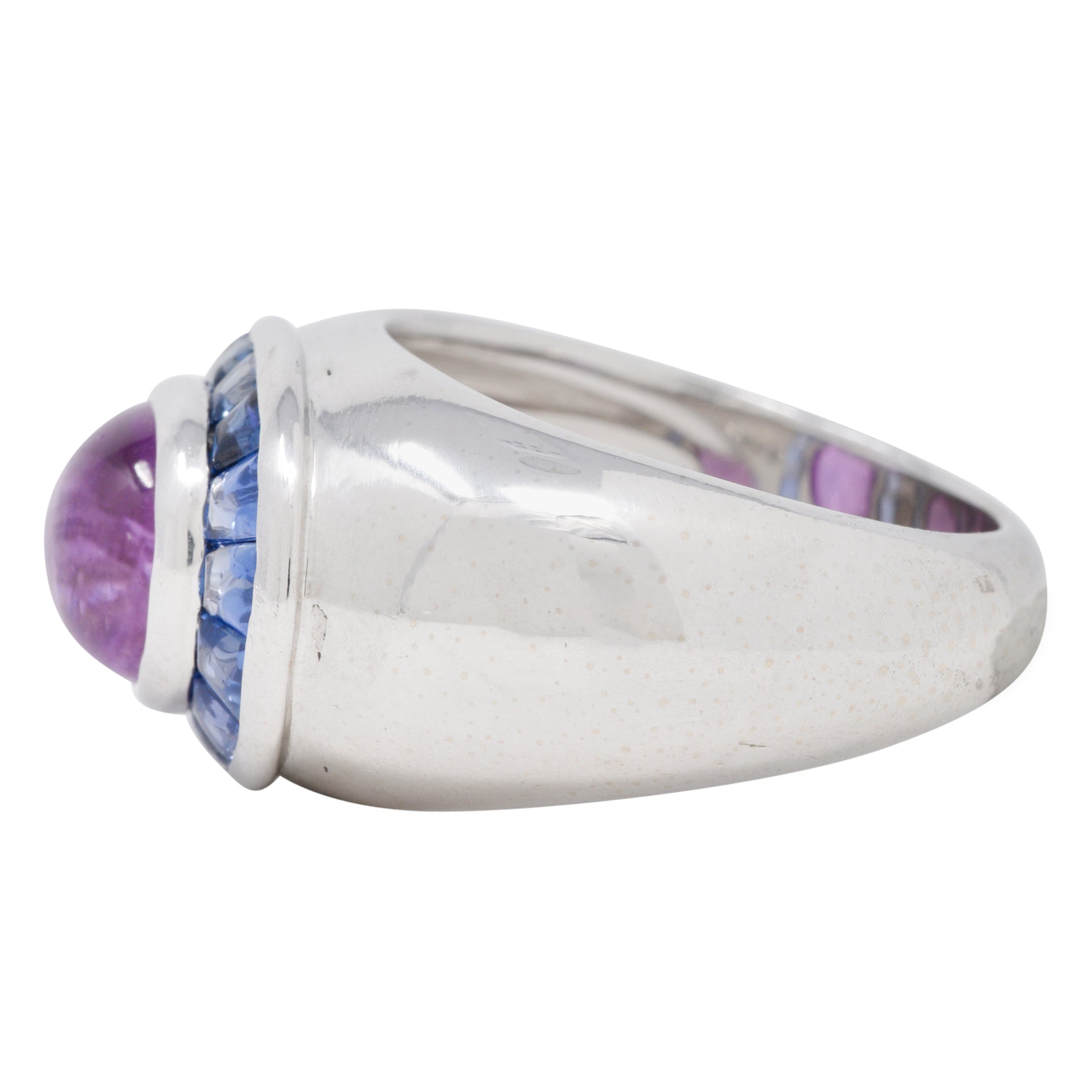 Boucheron French Modernist 5.08 CTW Purple Sapphire Cabochon 18 Karat White Gold Halo Vintage Ring Wilson's Estate Jewelry