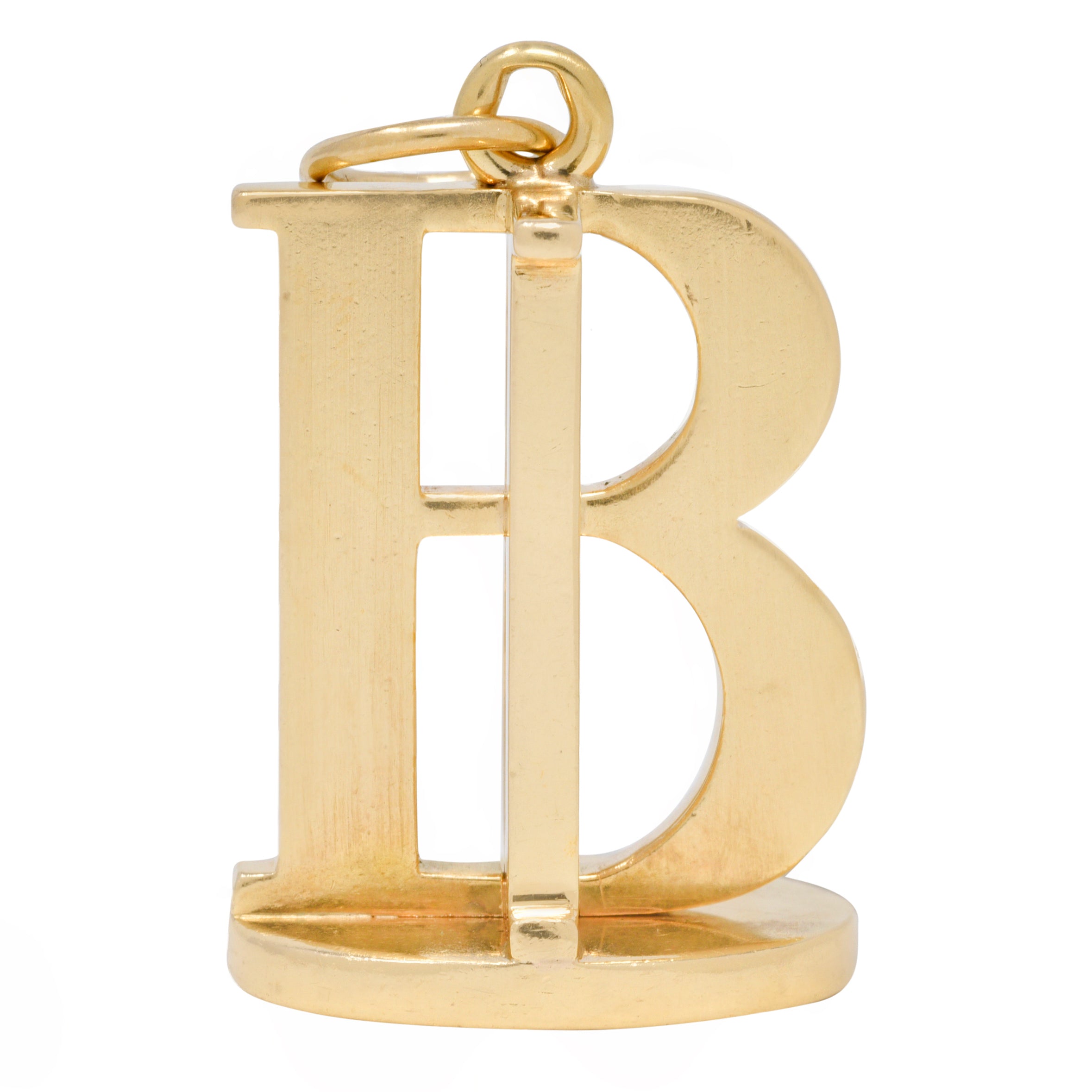 Tiffany & Co. 14 Karat Yellow Gold B Initial Vintage Retro Fob Pendant Charm Wilson's Estate Jewelry