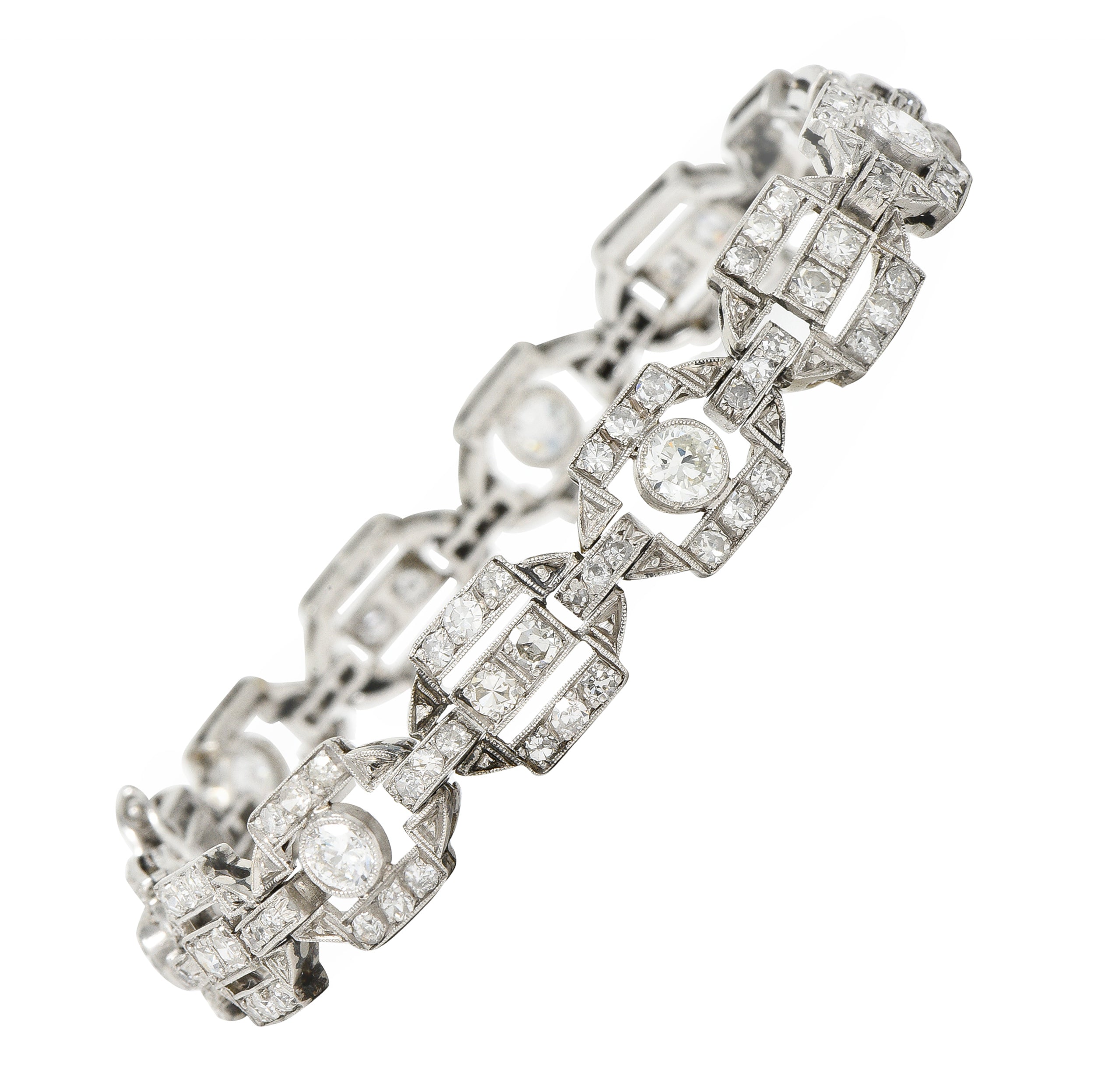 Art Deco Diamond Platinum Geometric Line Bracelet Wilson's Estate Jewelry