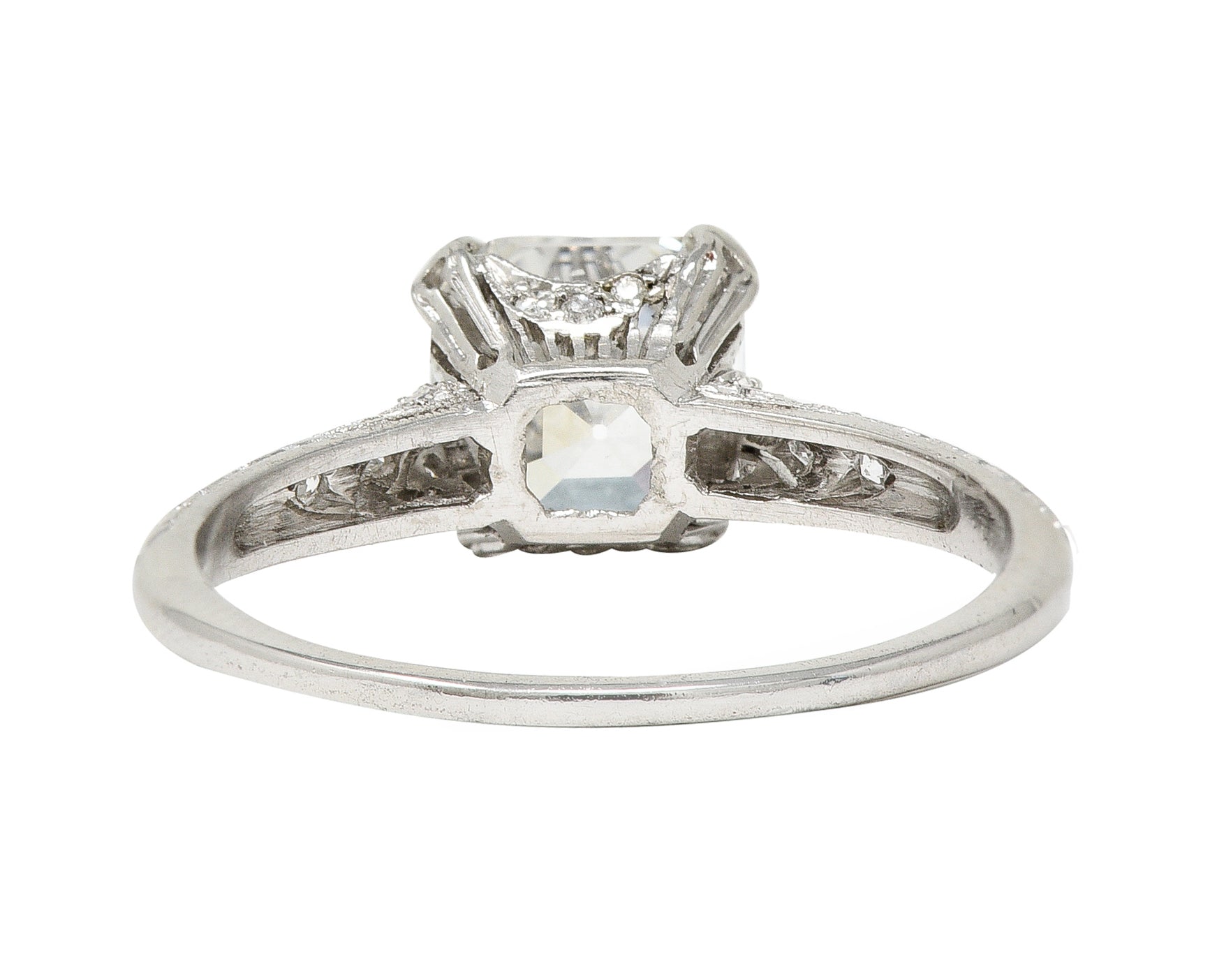 Tiffany & Co. Art Deco 1.88 CTW Asscher Cut Diamond Platinum Foliate Antique Engagement Ring GIA Wilson's Estate Jewelry