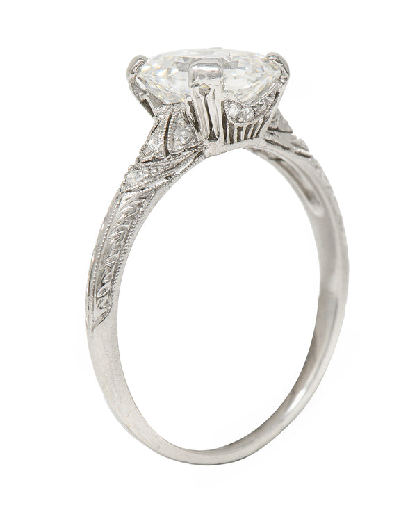 Tiffany & Co. Art Deco 1.88 CTW Asscher Cut Diamond Platinum Foliate Antique Engagement Ring GIA Wilson's Estate Jewelry