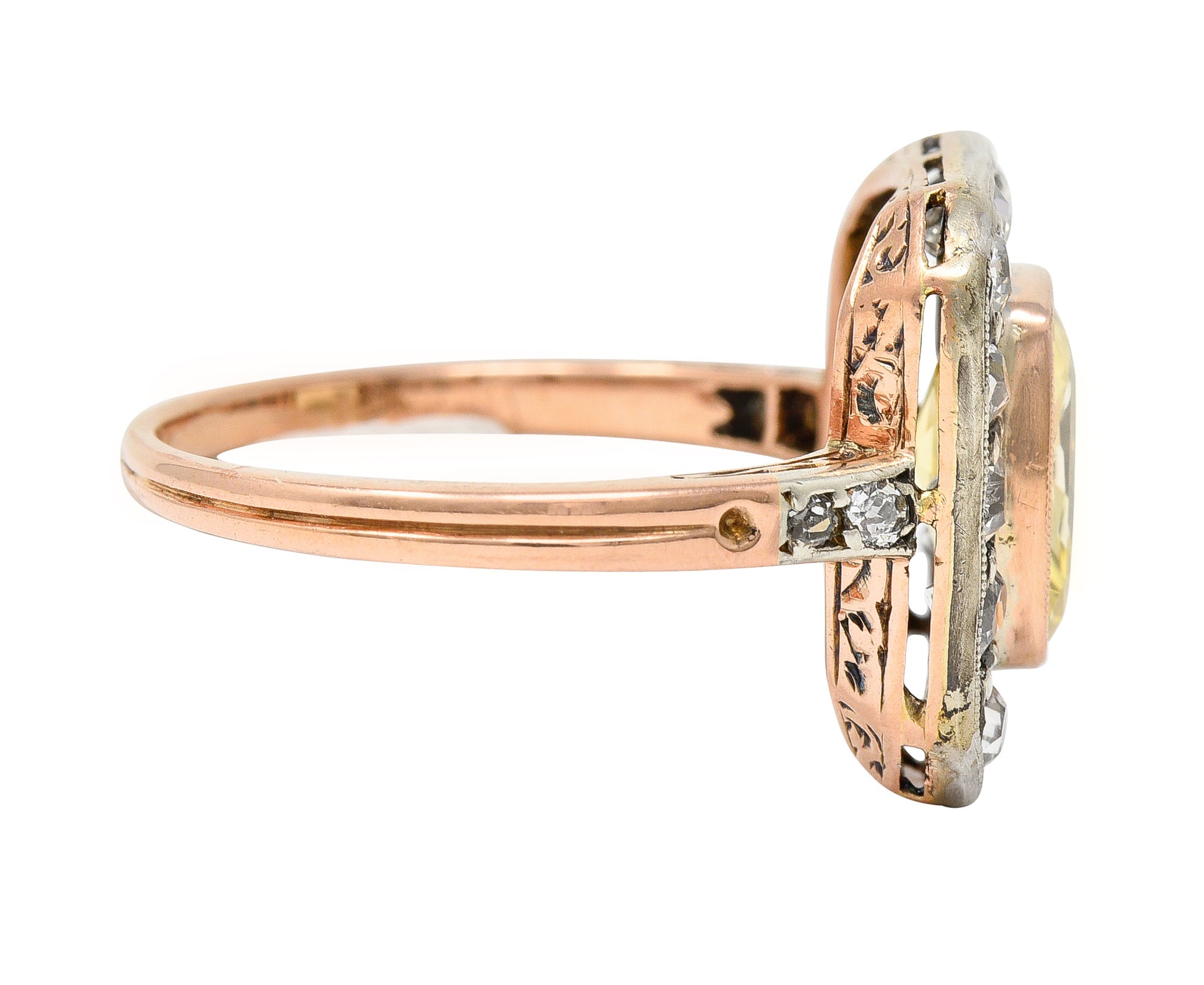 Edwardian 3.84 CTW Yellow Sapphire Diamond Platinum 18 Karat Rose Gold Antique Halo Ring GIA Wilson's Estate Jewelry