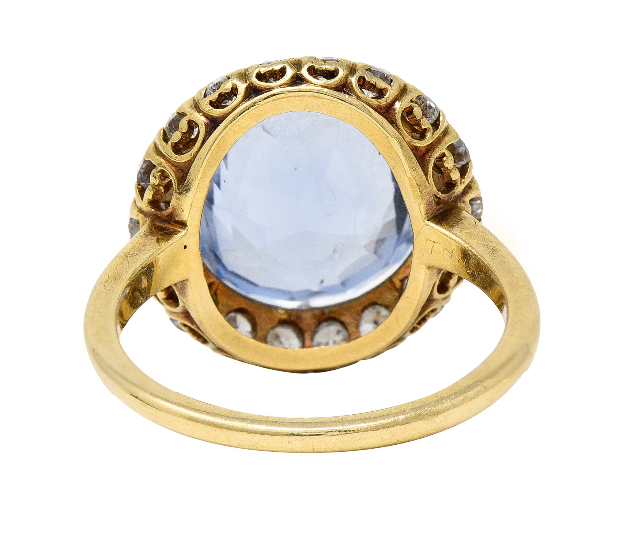 Jabel Mid-Century 6.99 CTW No Heat Ceylon Sapphire Diamond 14 Karat Yellow Gold Vintage Halo Ring GIA Wilson's Estate Jewelry