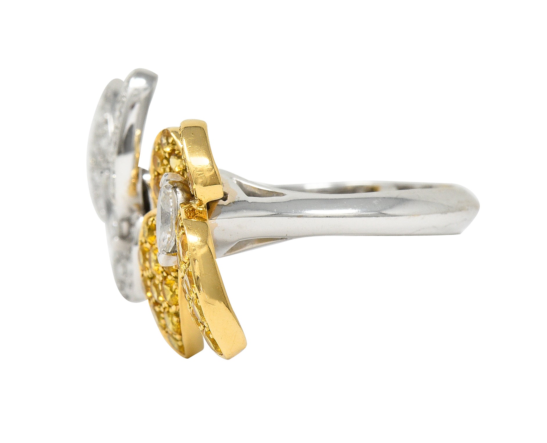 Van Cleef & Arpels Yellow Sapphire Diamond 18 Karat Gold Two Butterfly Between Finger Ring Wilson's Estate Jewelry