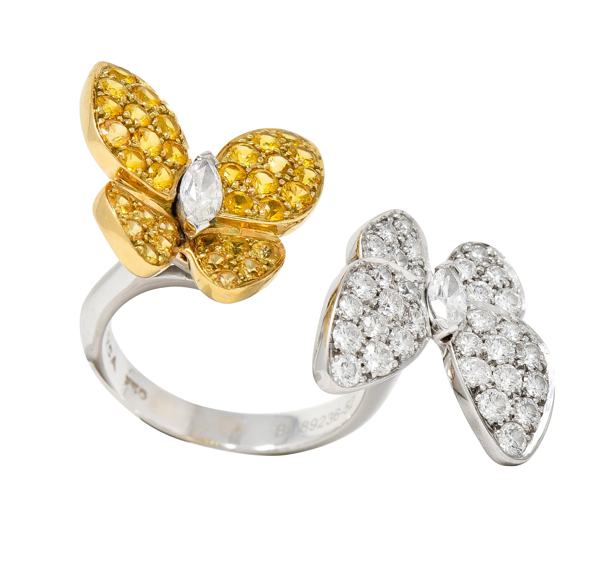 Van Cleef & Arpels Yellow Sapphire Diamond 18 Karat Gold Two Butterfly Between Finger Ring Wilson's Estate Jewelry