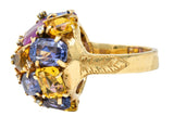 1960s 30.86 CTW Sapphire Heliodor Diamond 14 Karat Yellow Gold Dome Cluster Vintage Ring Wilson's Estate Jewelry