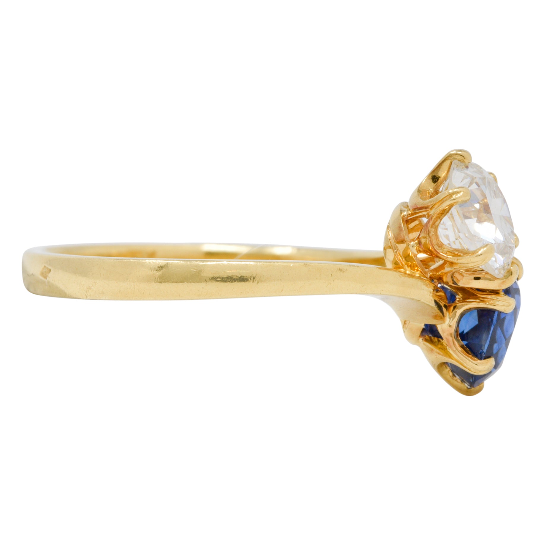 French Victorian Diamond Sapphire 2.04 CTW 18 Karat Gold Toi-Et-Moi Antique Ring Wilson's Estate Jewelry