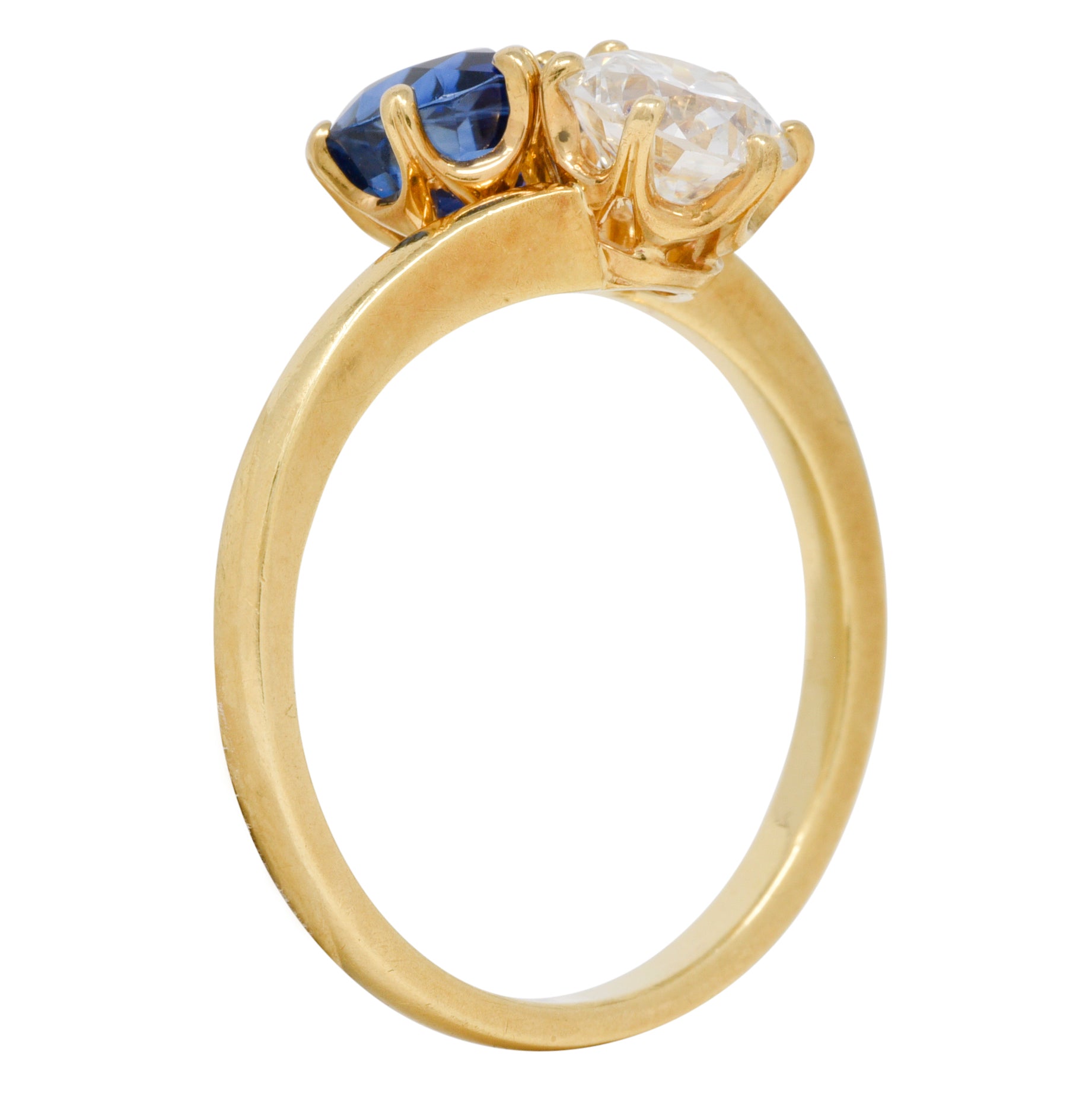 French Victorian Diamond Sapphire 2.04 CTW 18 Karat Gold Toi-Et-Moi Antique Ring Wilson's Estate Jewelry