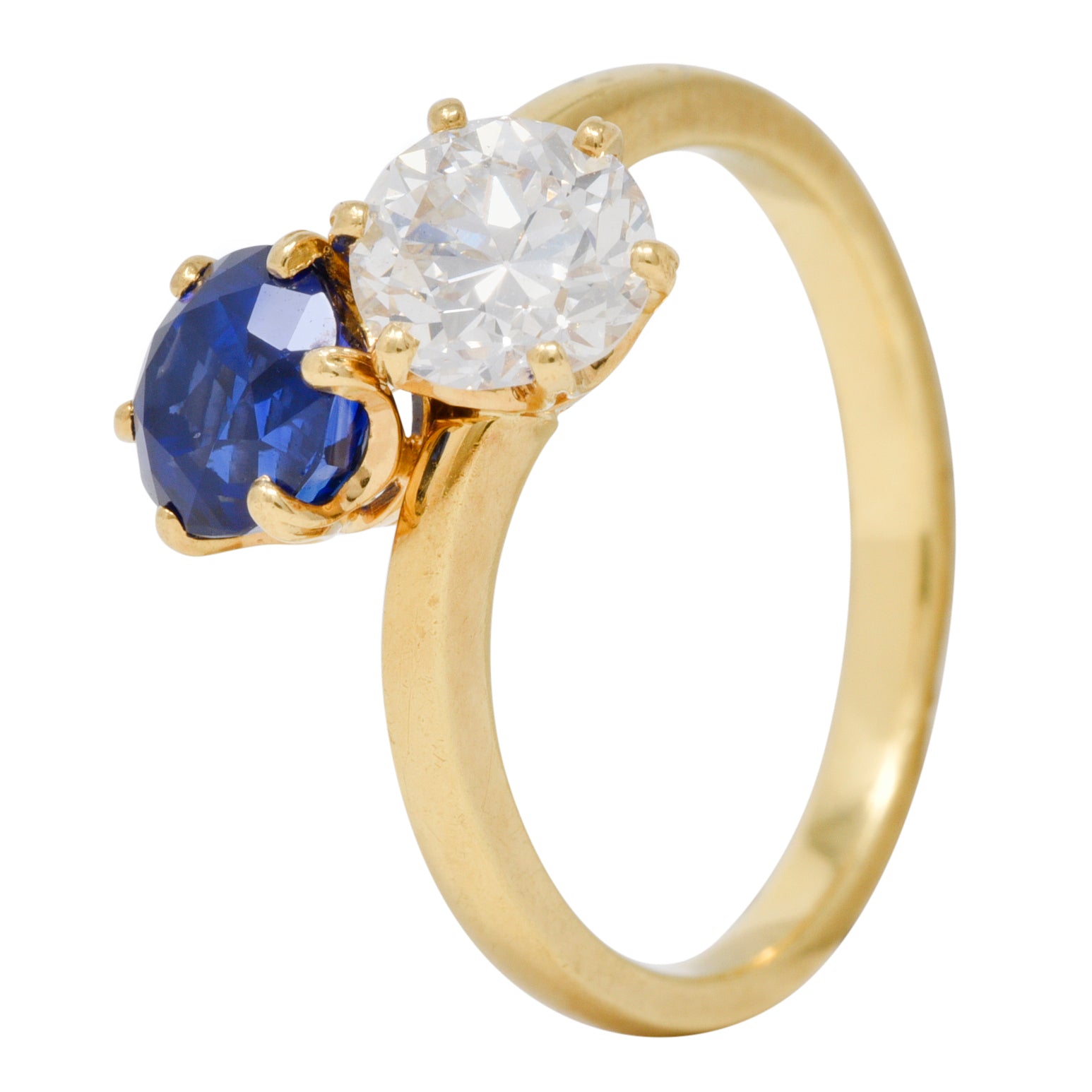 French Victorian Diamond Sapphire 2.04 CTW 18 Karat Gold Toi-Et-Moi Antique Ring Wilson's Estate Jewelry