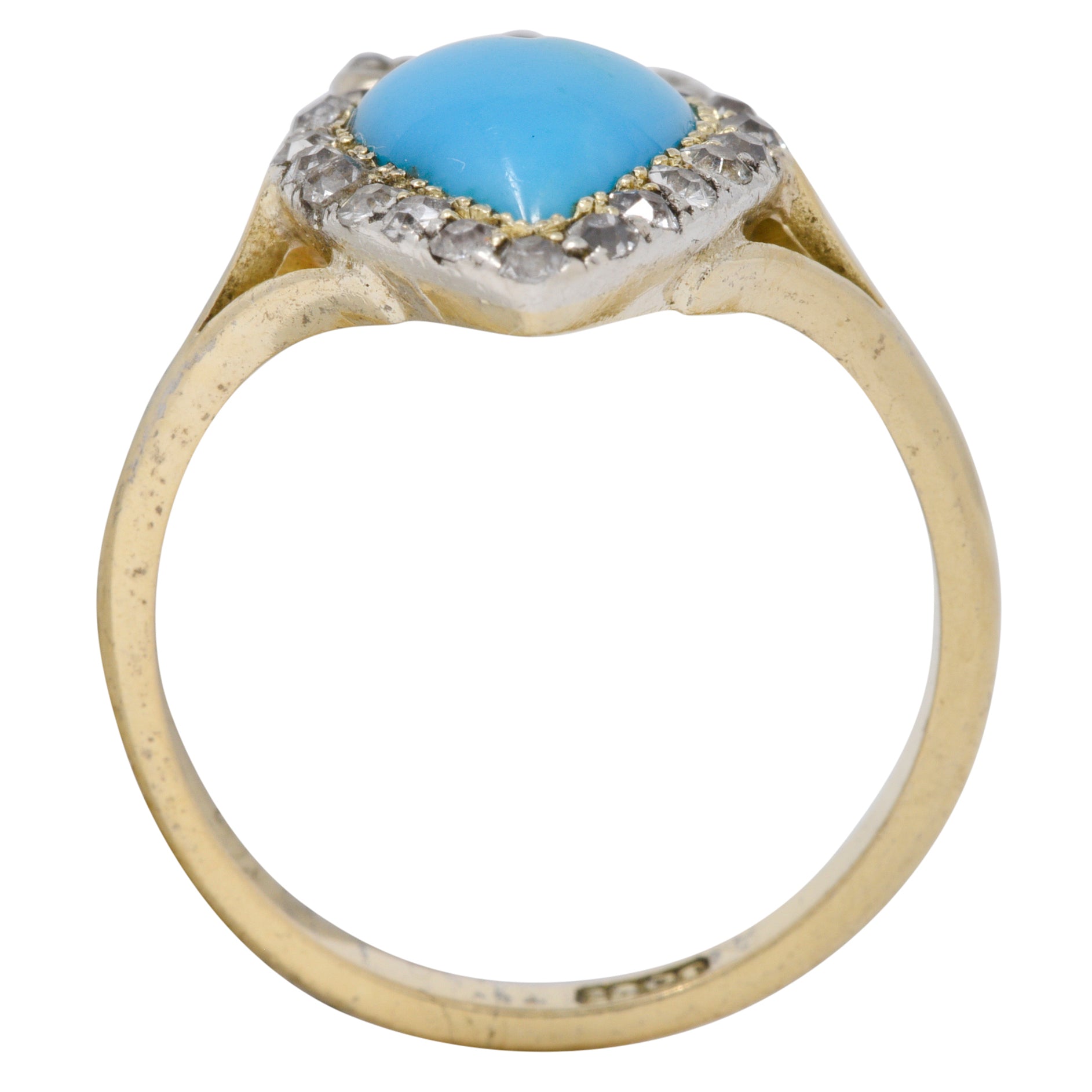 We-11374 Victorian Turquoise Cabochon Diamond 18 Karat Yellow Gold Antique Heart Ring Wilson's Estate Jewelry