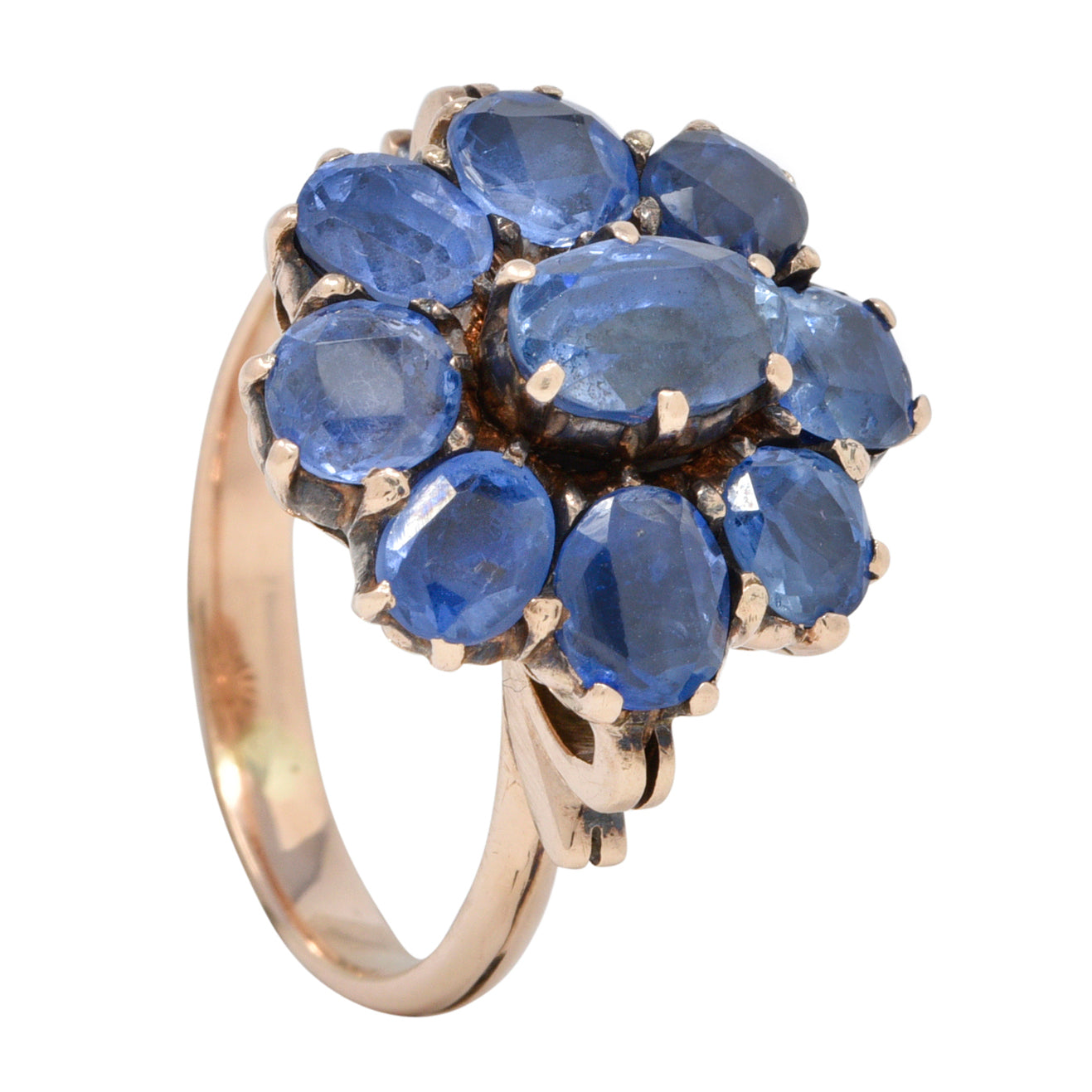 Victorian 3.20 CTW Sapphire 14 Karat Rose Gold Bow Antique Cluster Ring Wilson's Estate Jewelry