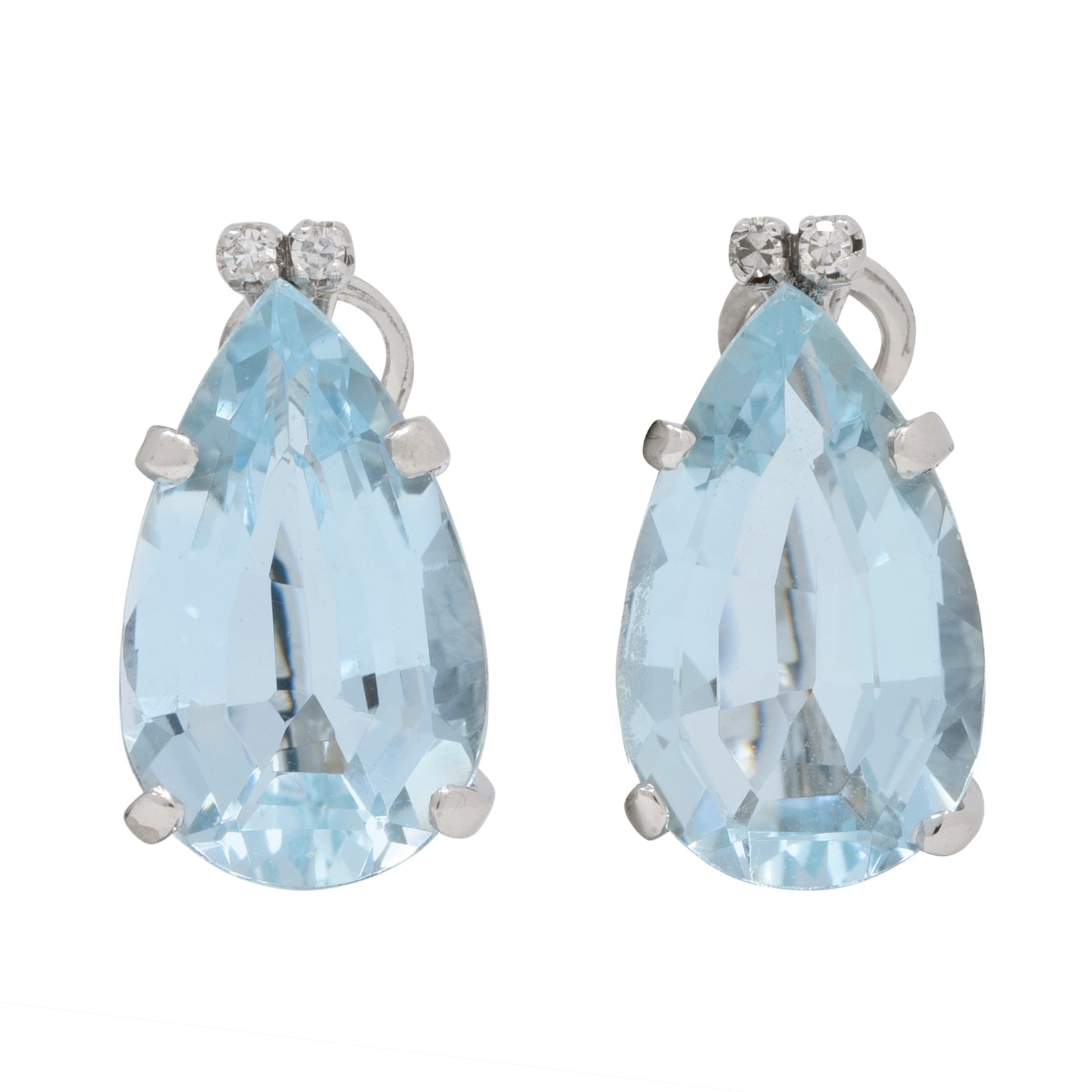 Mid-Century 9.30 CTW Aquamarine Diamond Platinum Vintage Earrings Wilson's Estate Jewelry