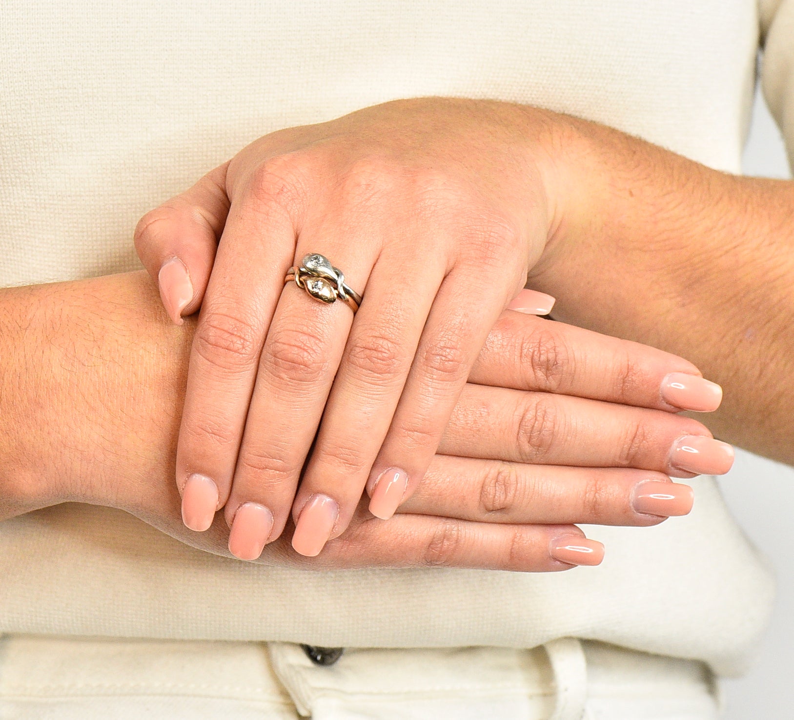 Victorian Diamond Platinum 14 Karat Rose Gold Snake Band RingRing - Wilson's Estate Jewelry