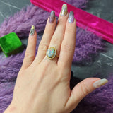 French Victorian Opal Diamond Platinum-Topped 18 Karat Yellow Gold Laurel Antique Ring